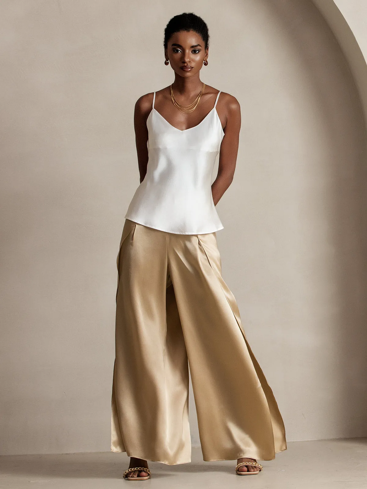 19Momme Silk Fashionable High-Slit Pants