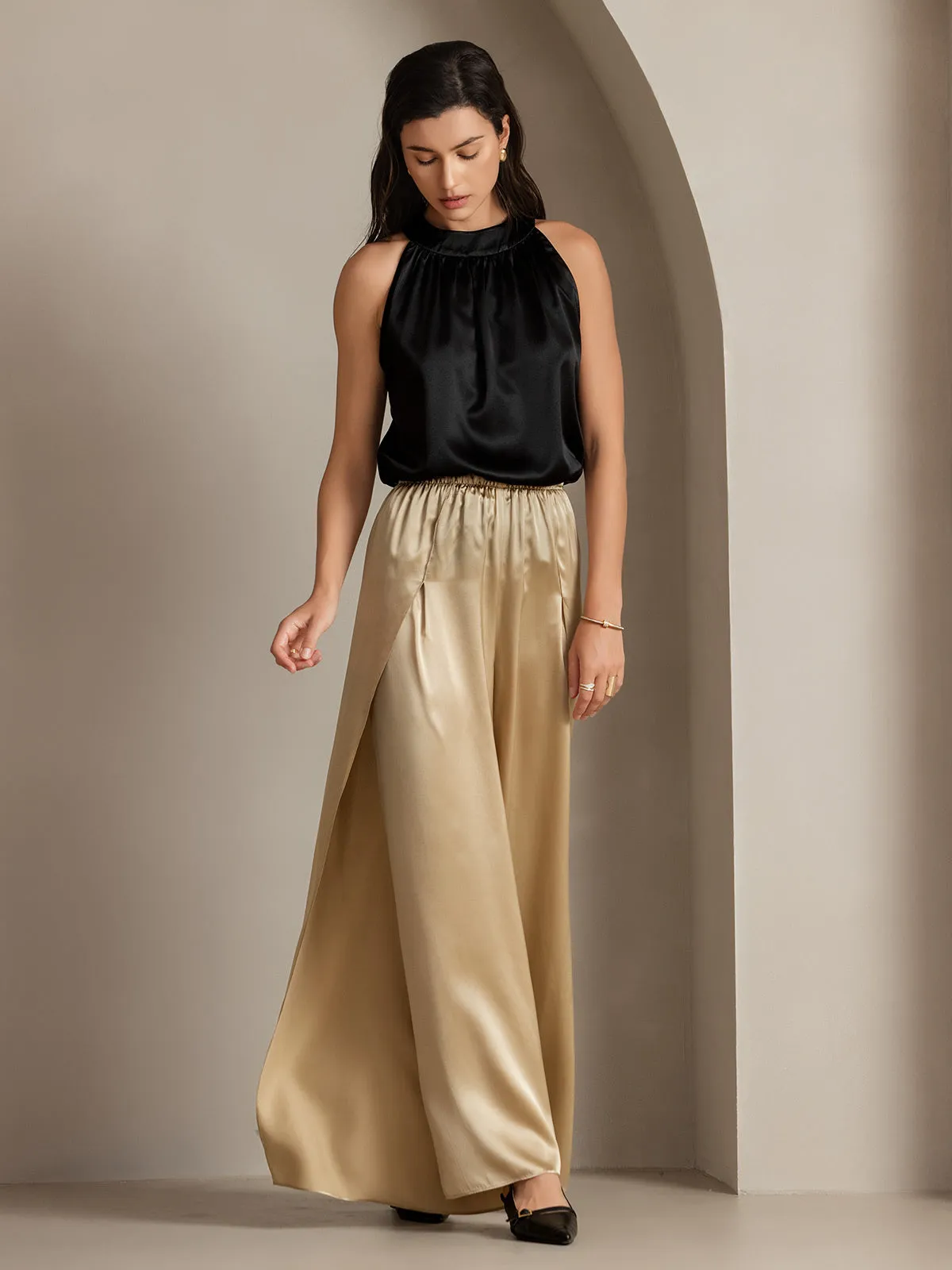 19Momme Silk Fashionable High-Slit Pants