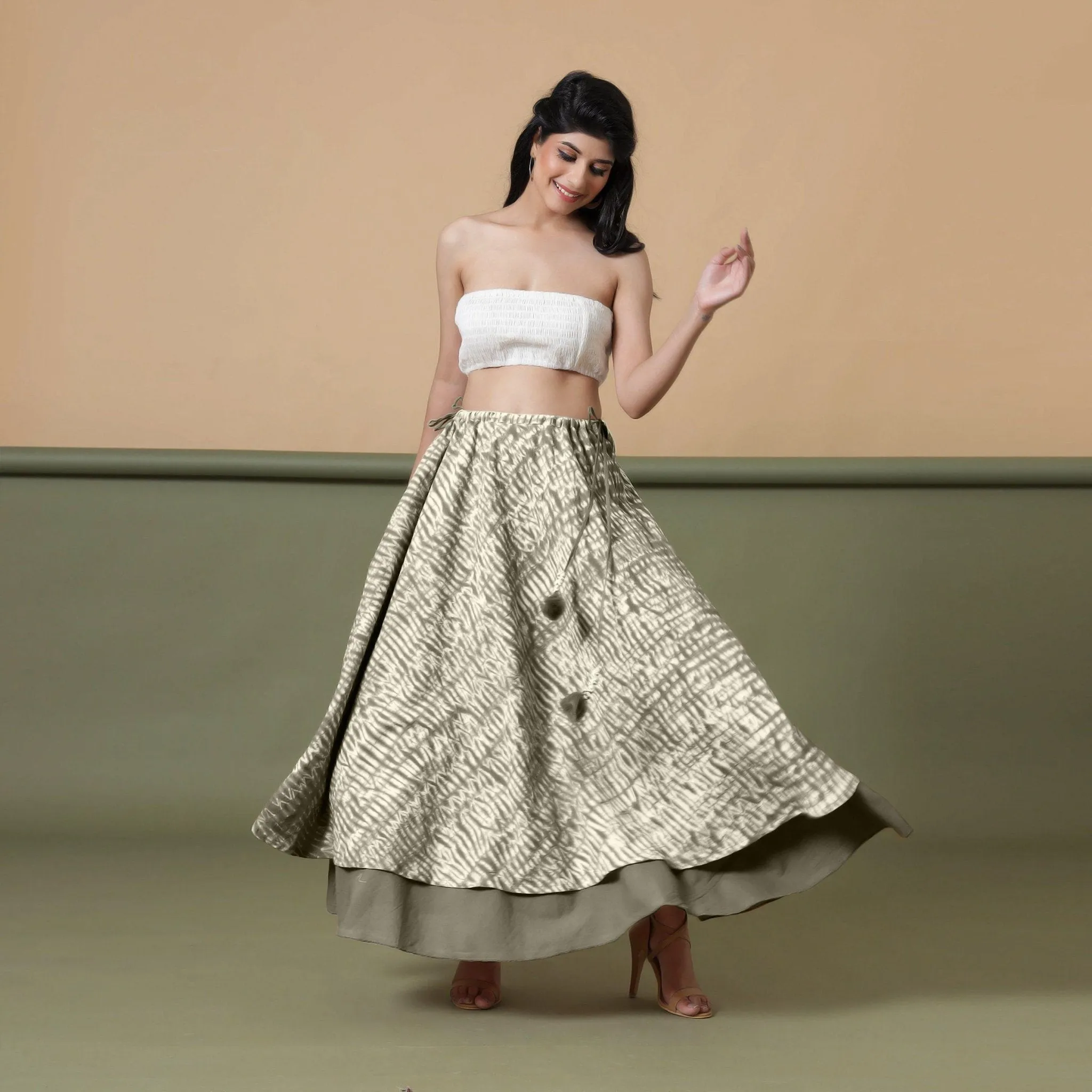 6-Way Convertible Sage Green Tie-Dye Cotton Skirt Dress