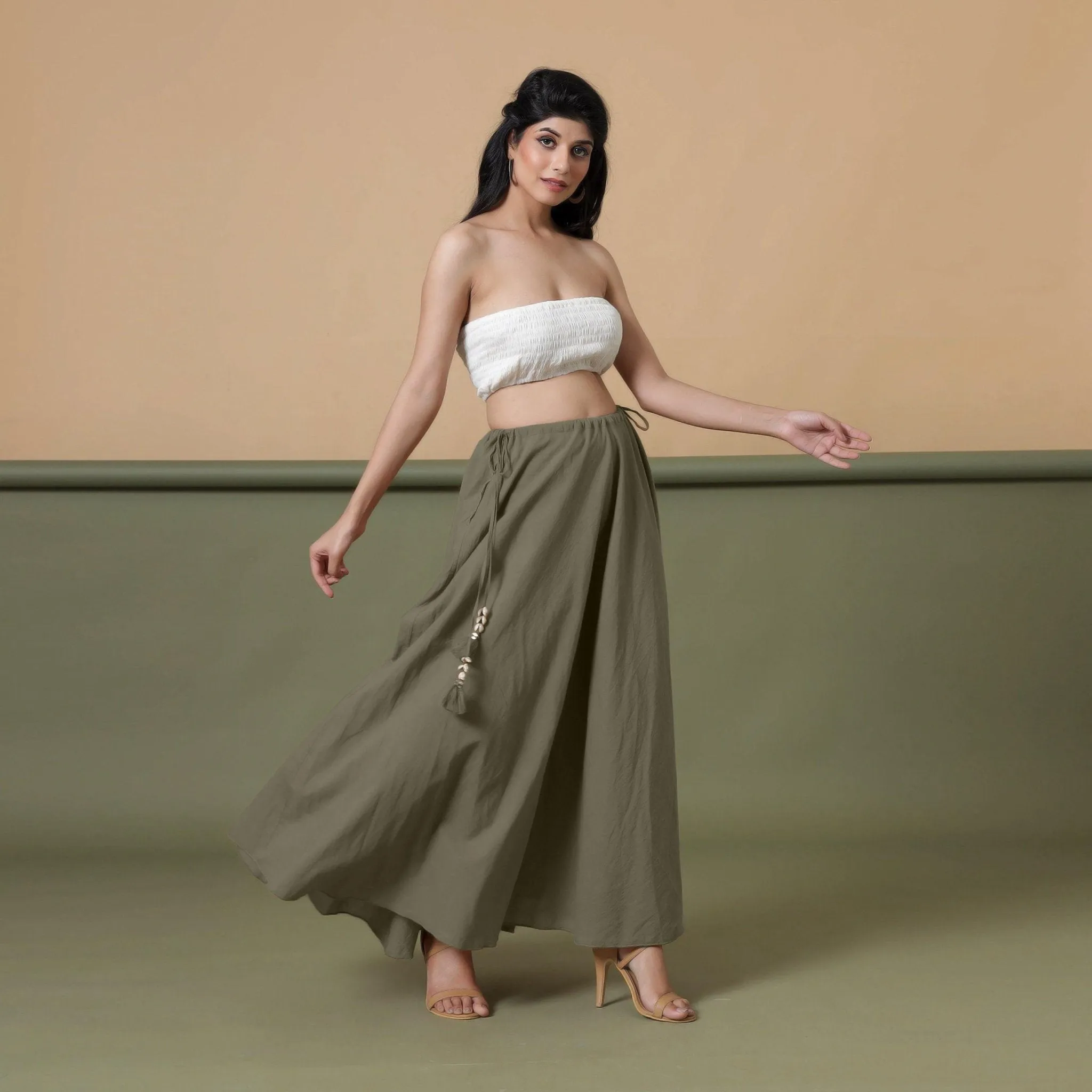 6-Way Convertible Sage Green Tie-Dye Cotton Skirt Dress