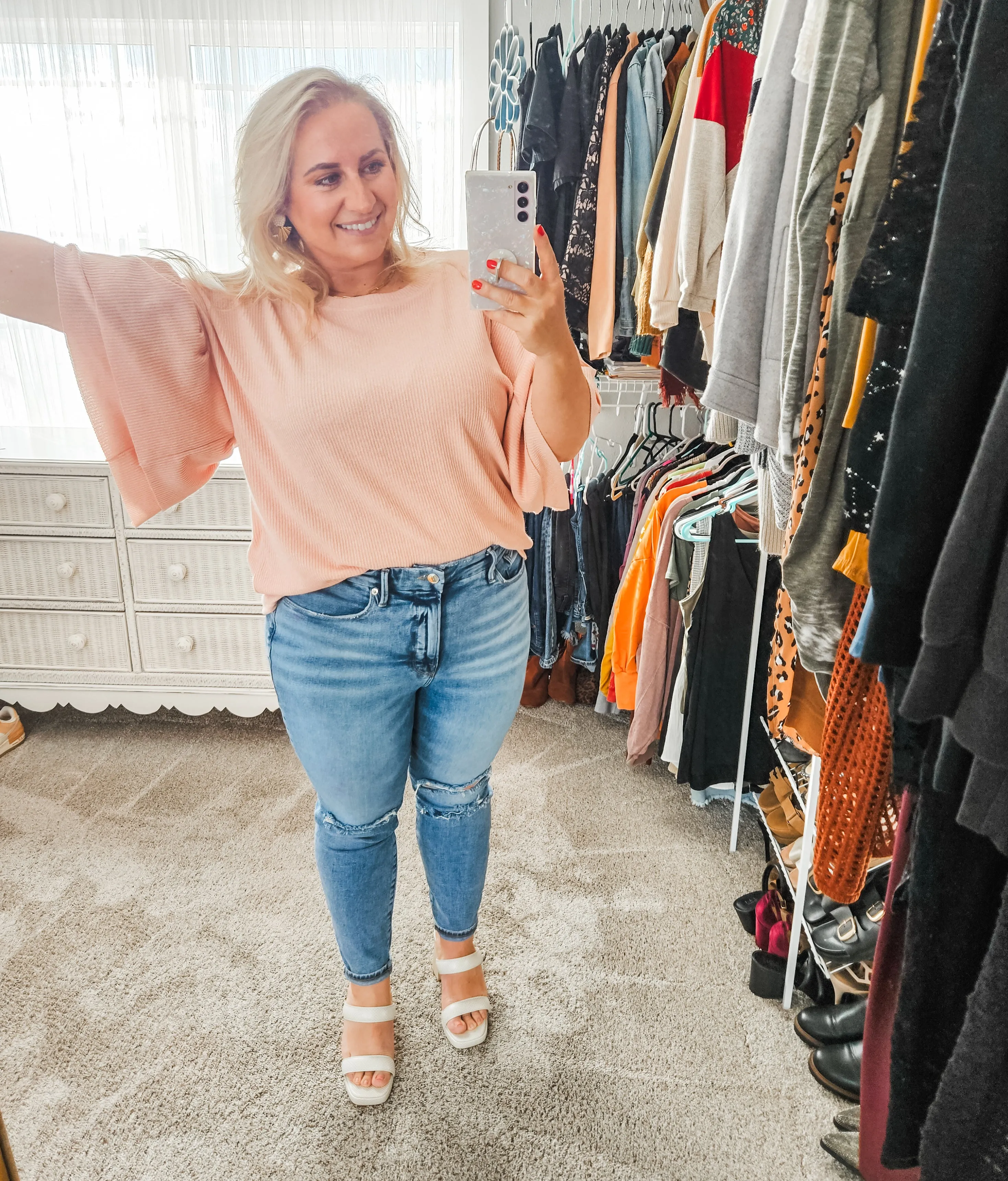 Adult Blush Pink Ruffled Sweater