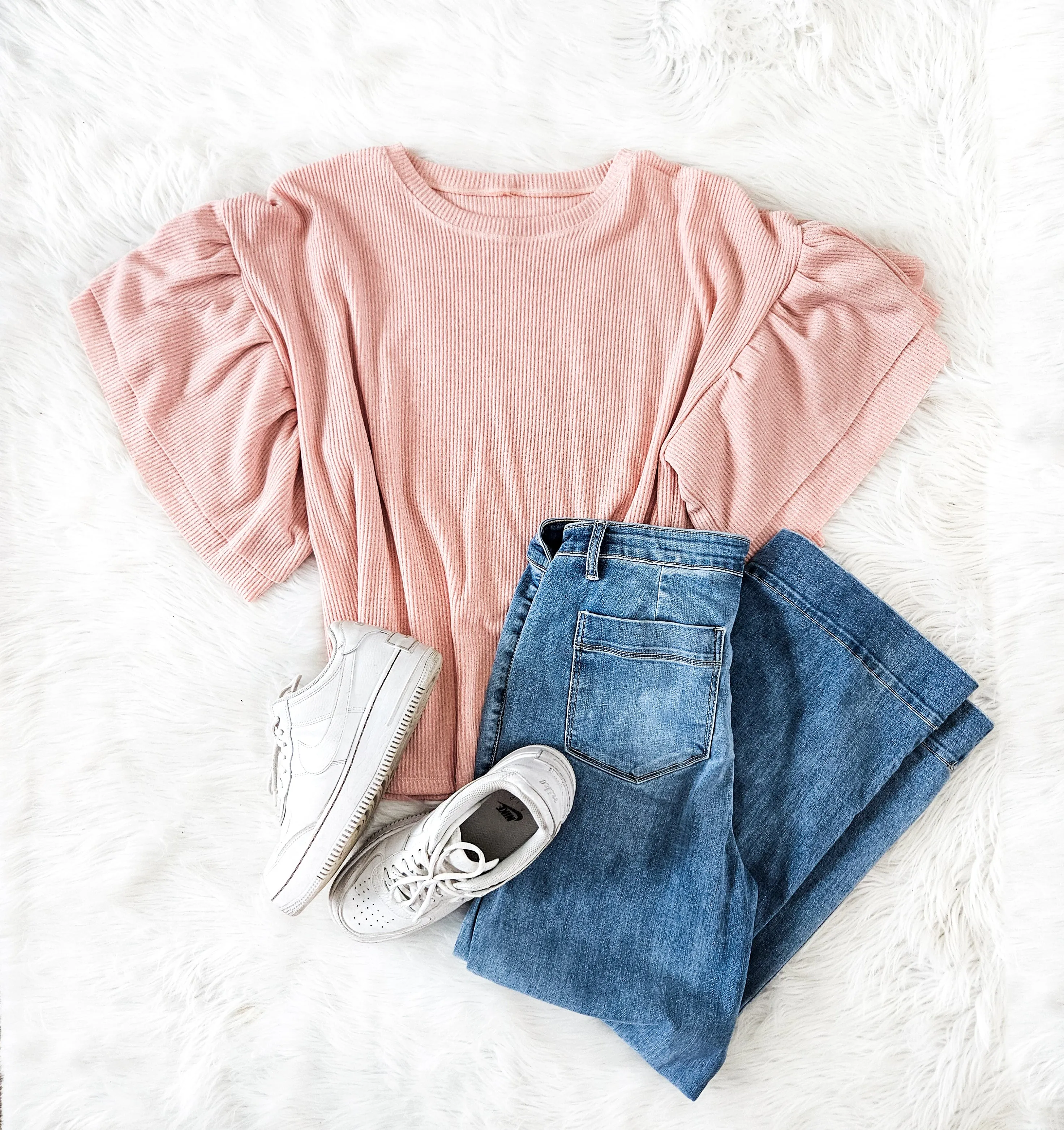 Adult Blush Pink Ruffled Sweater