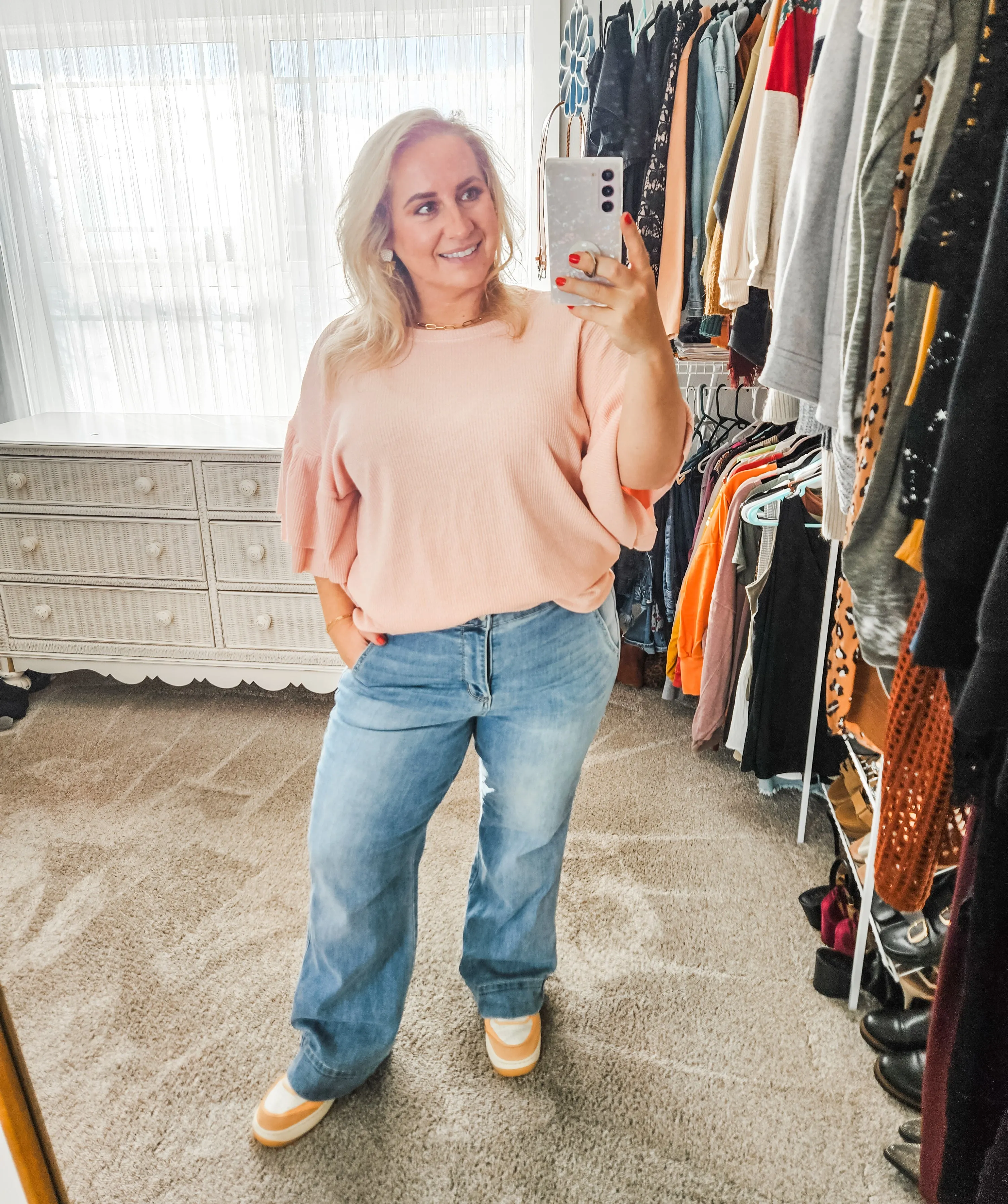 Adult Blush Pink Ruffled Sweater