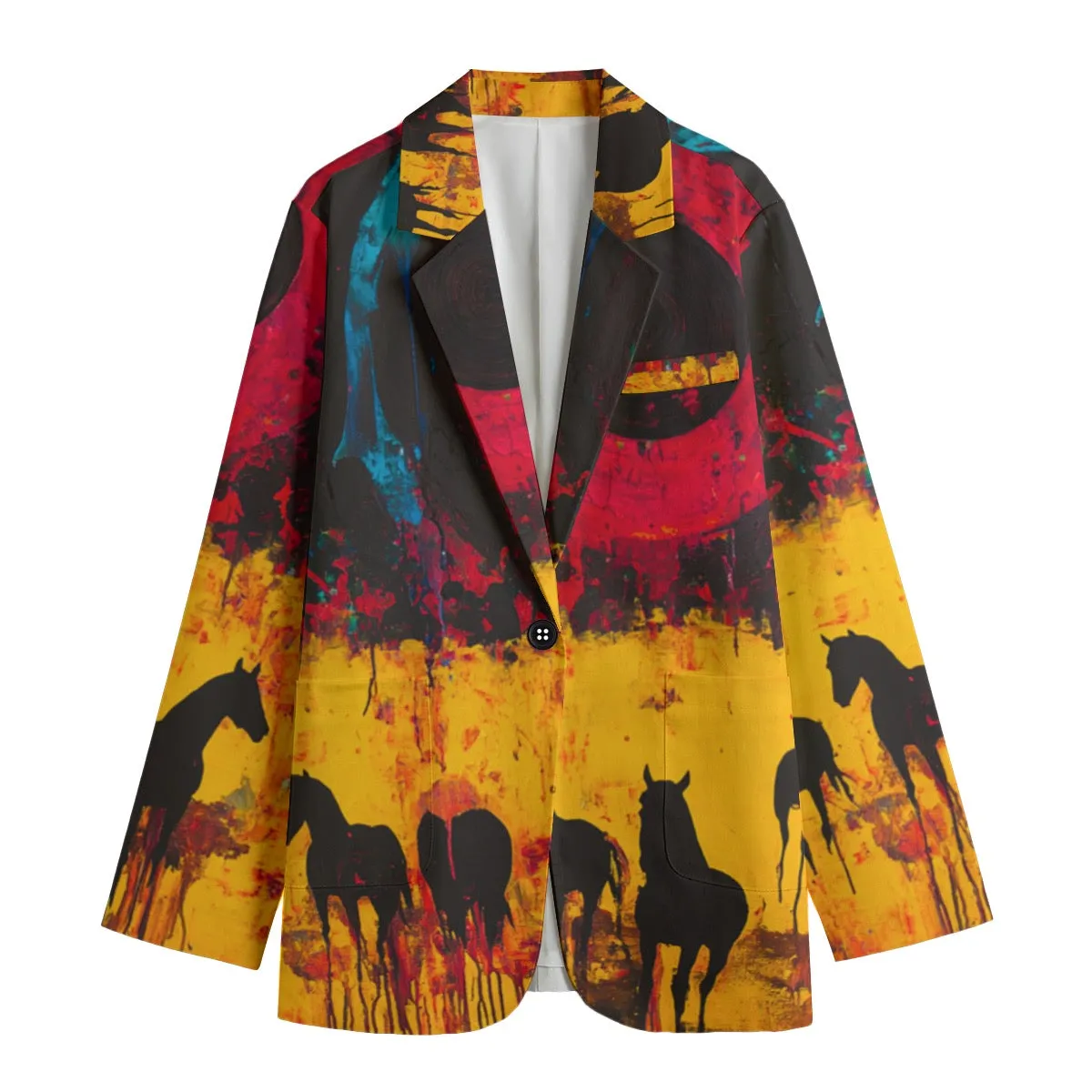 All-Over Print Women's Leisure Blazer | 245GSM Cotton abstract horses