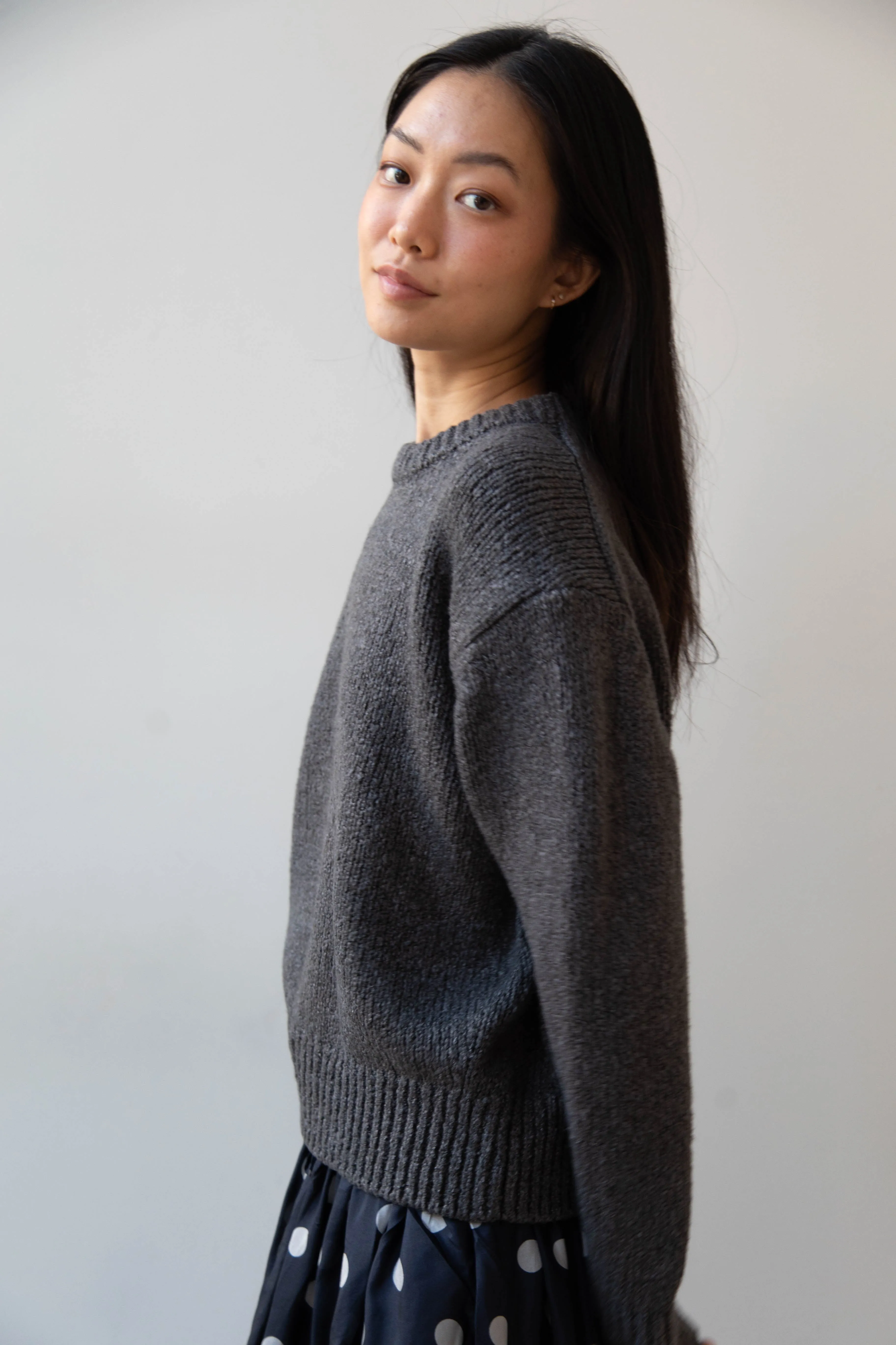 Aton | Crewneck Sweater in Charcoal Wool Silk