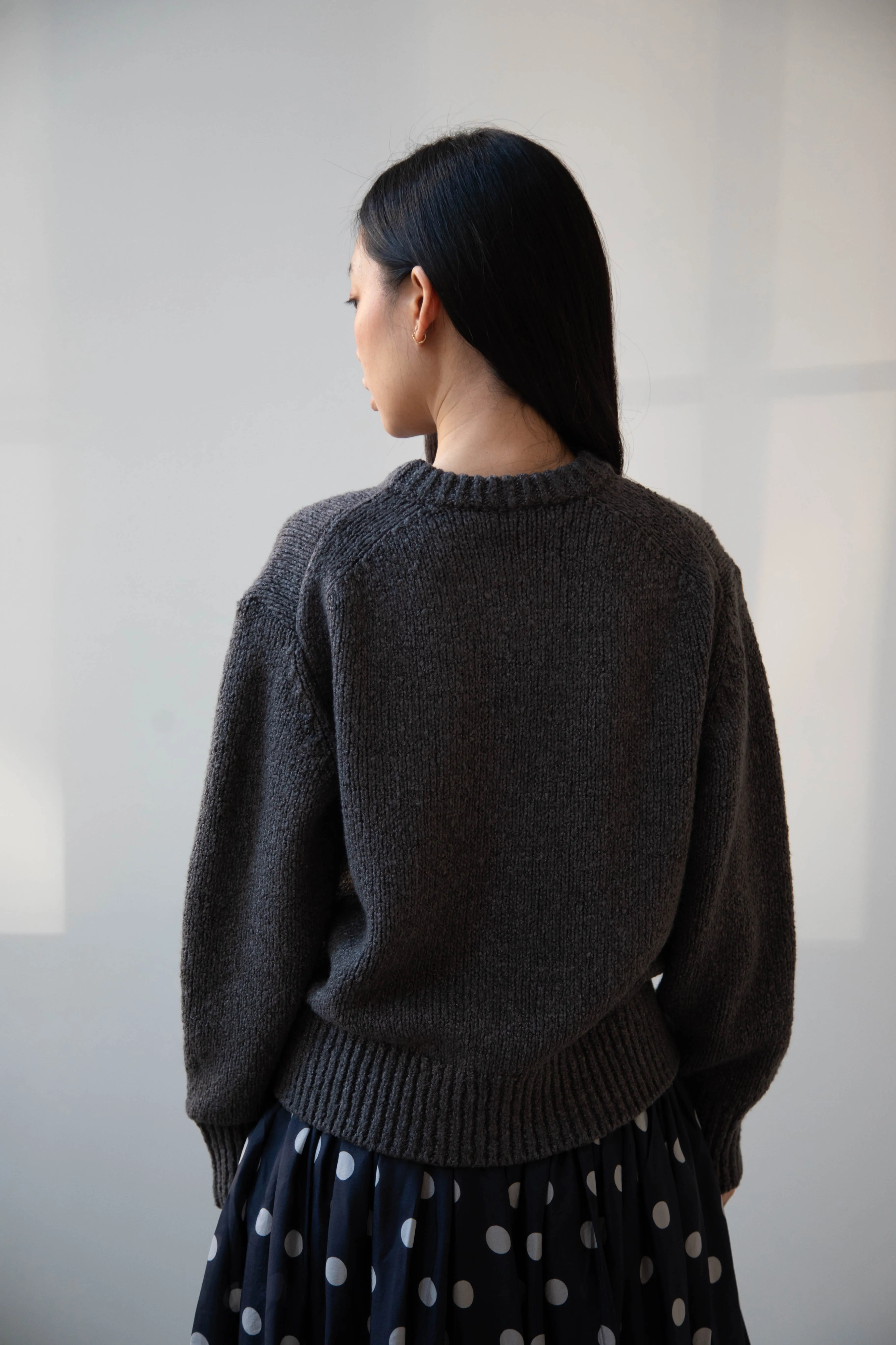 Aton | Crewneck Sweater in Charcoal Wool Silk