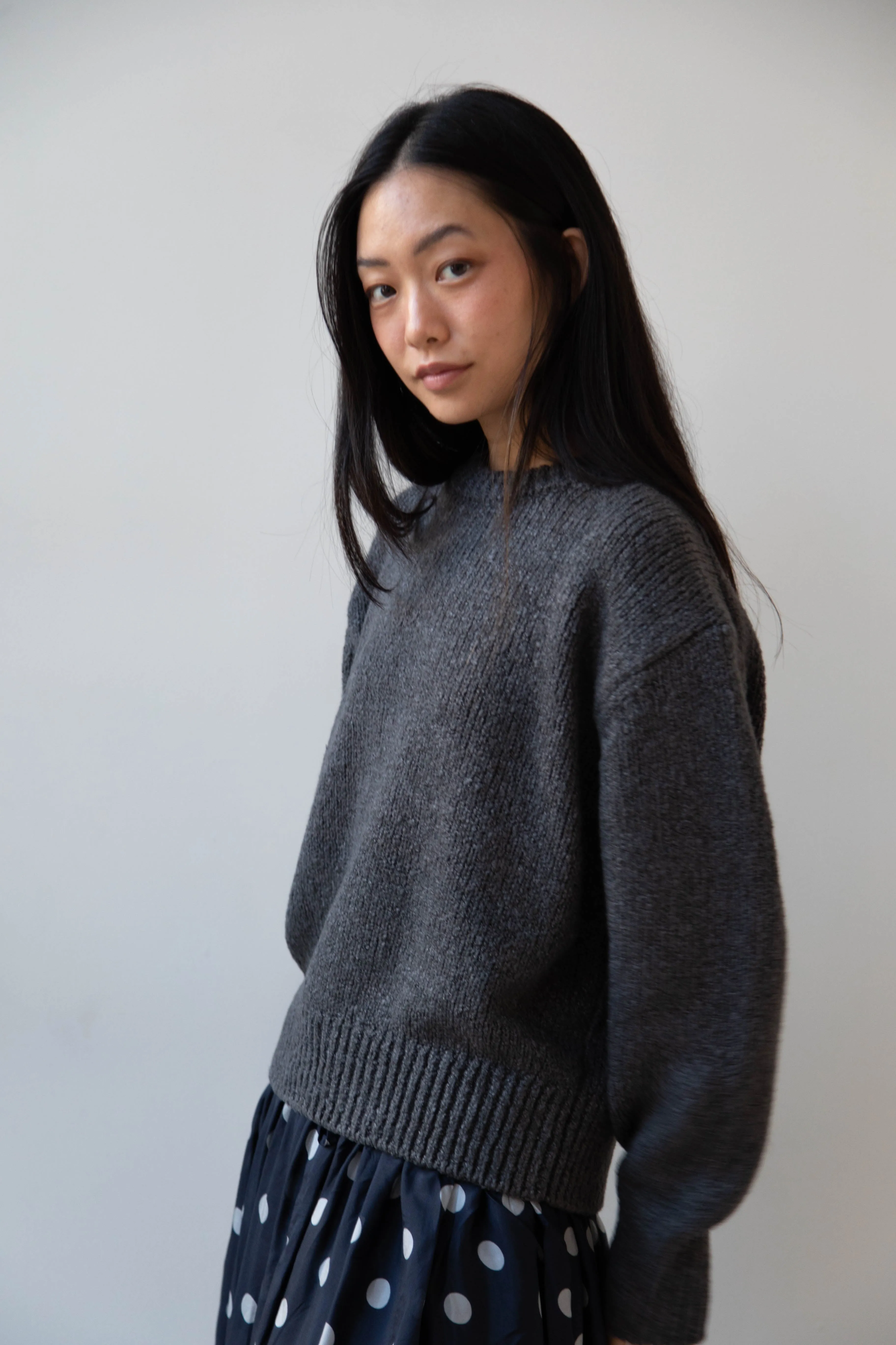 Aton | Crewneck Sweater in Charcoal Wool Silk