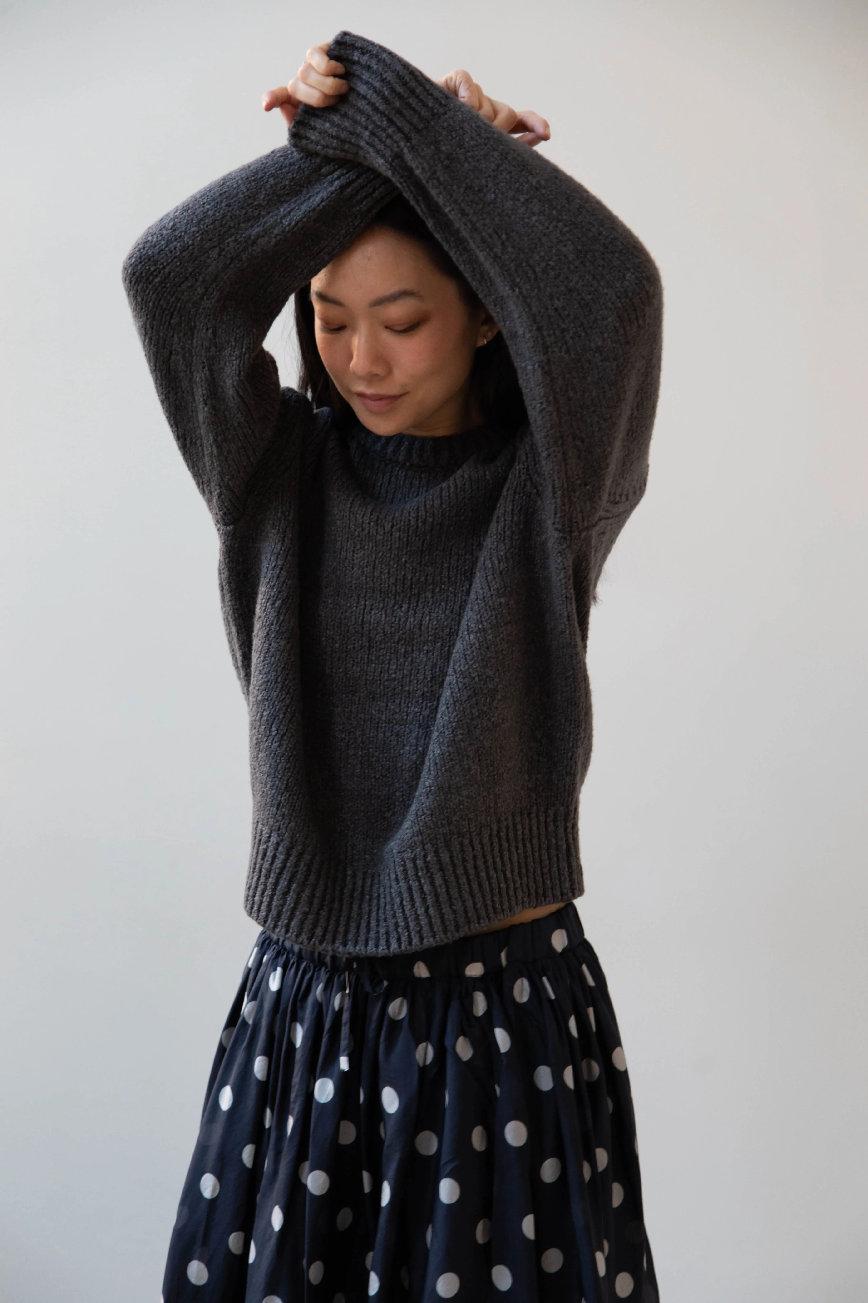 Aton | Crewneck Sweater in Charcoal Wool Silk