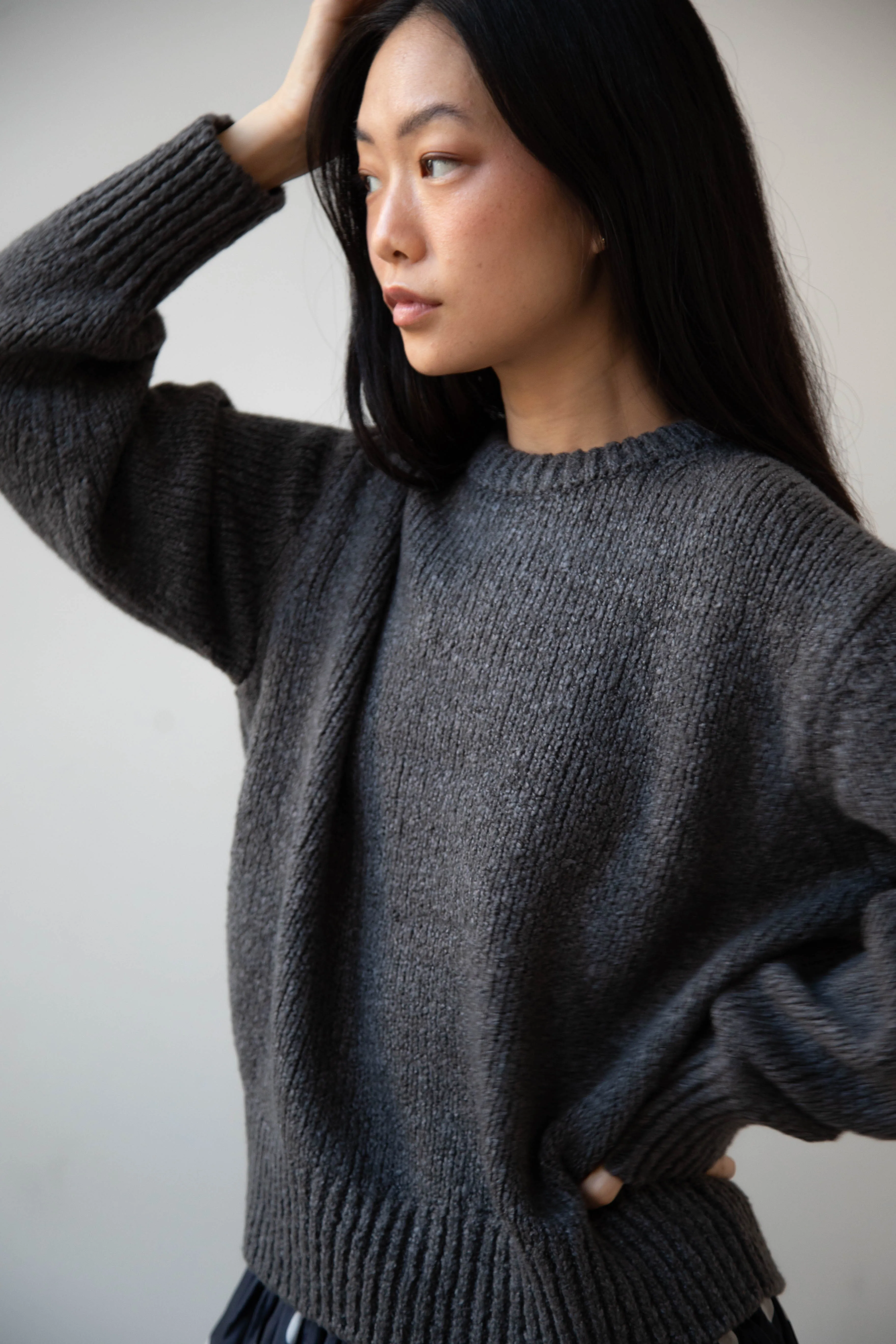 Aton | Crewneck Sweater in Charcoal Wool Silk