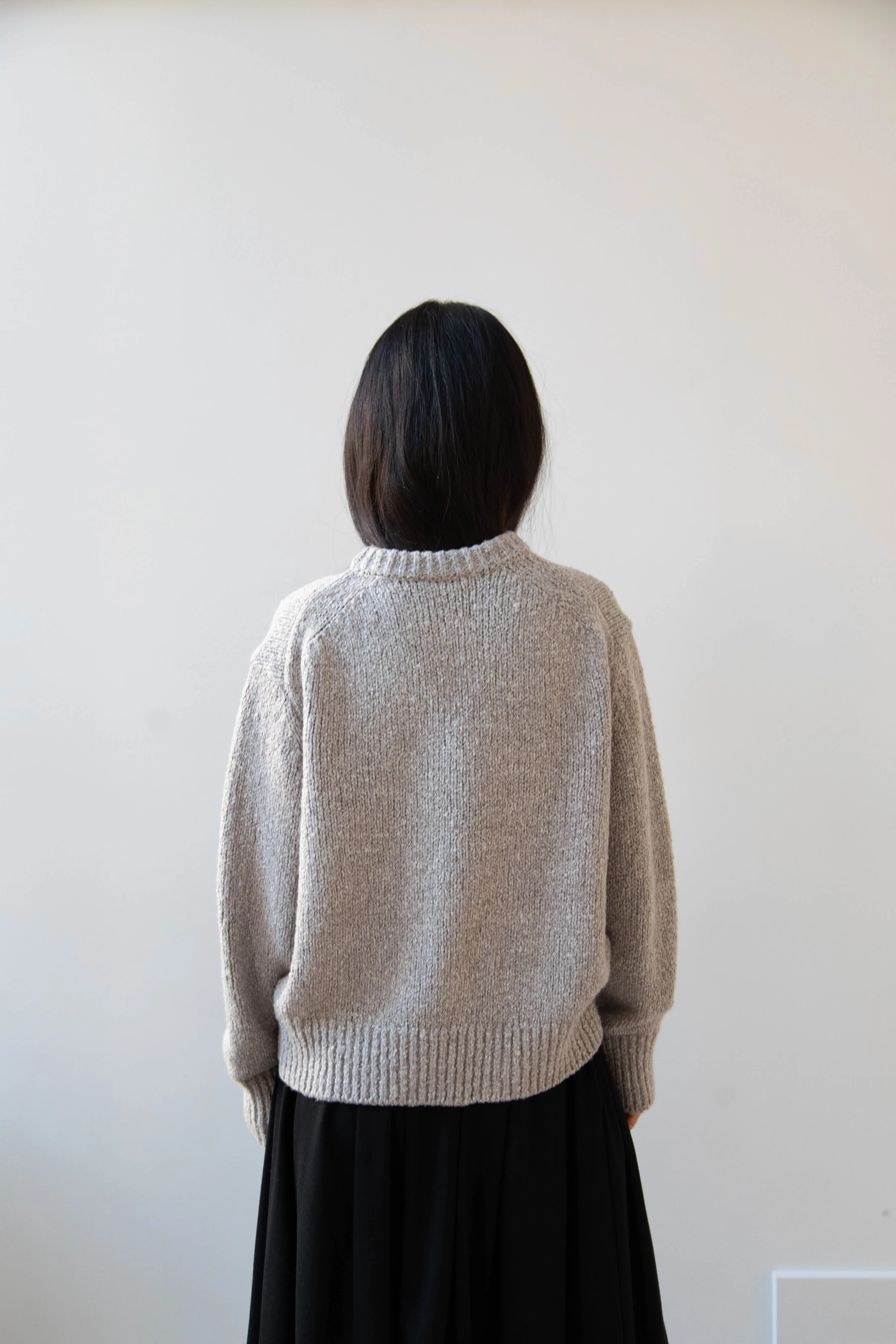 Aton | Crewneck Sweater in Greige Wool silk