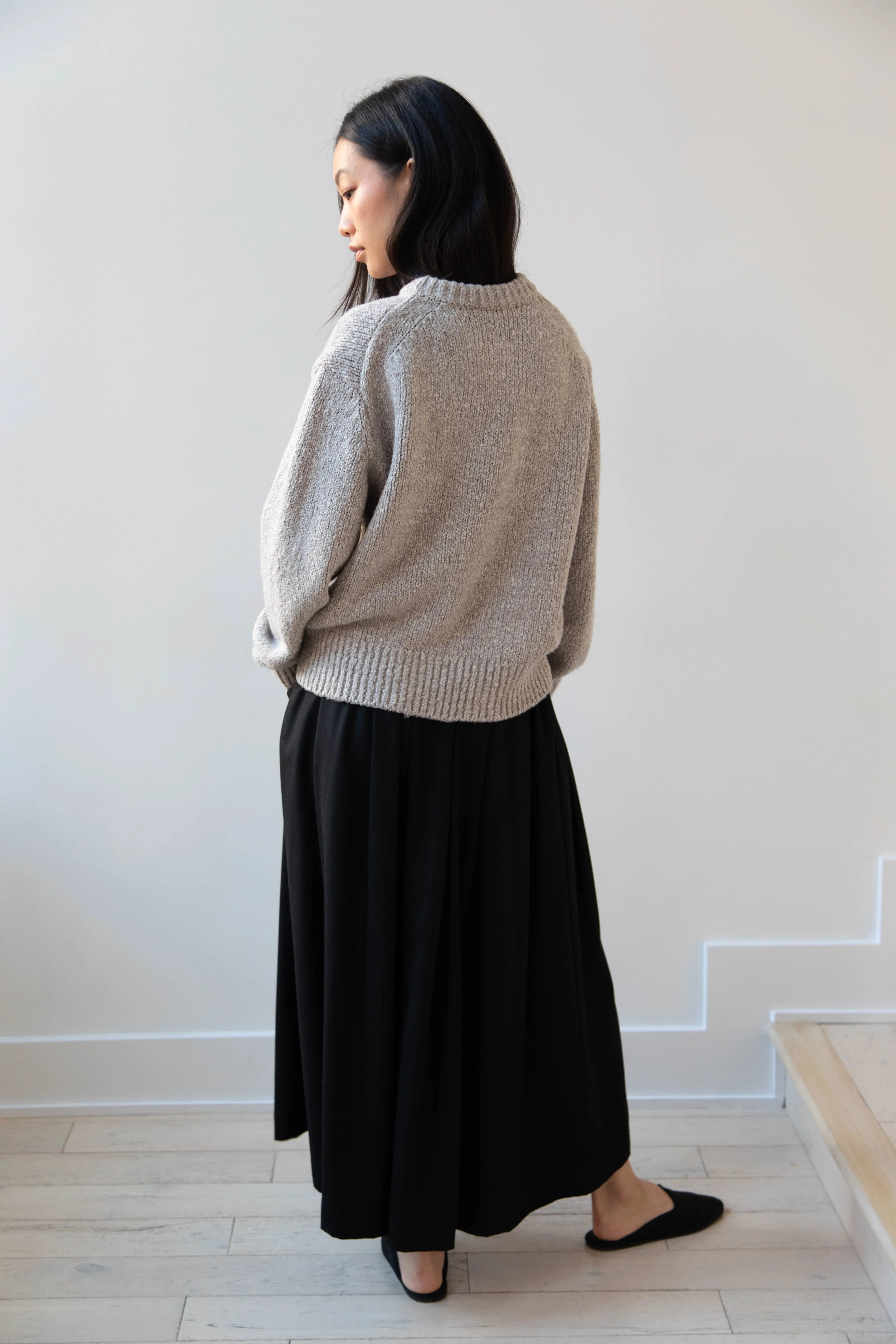 Aton | Crewneck Sweater in Greige Wool silk