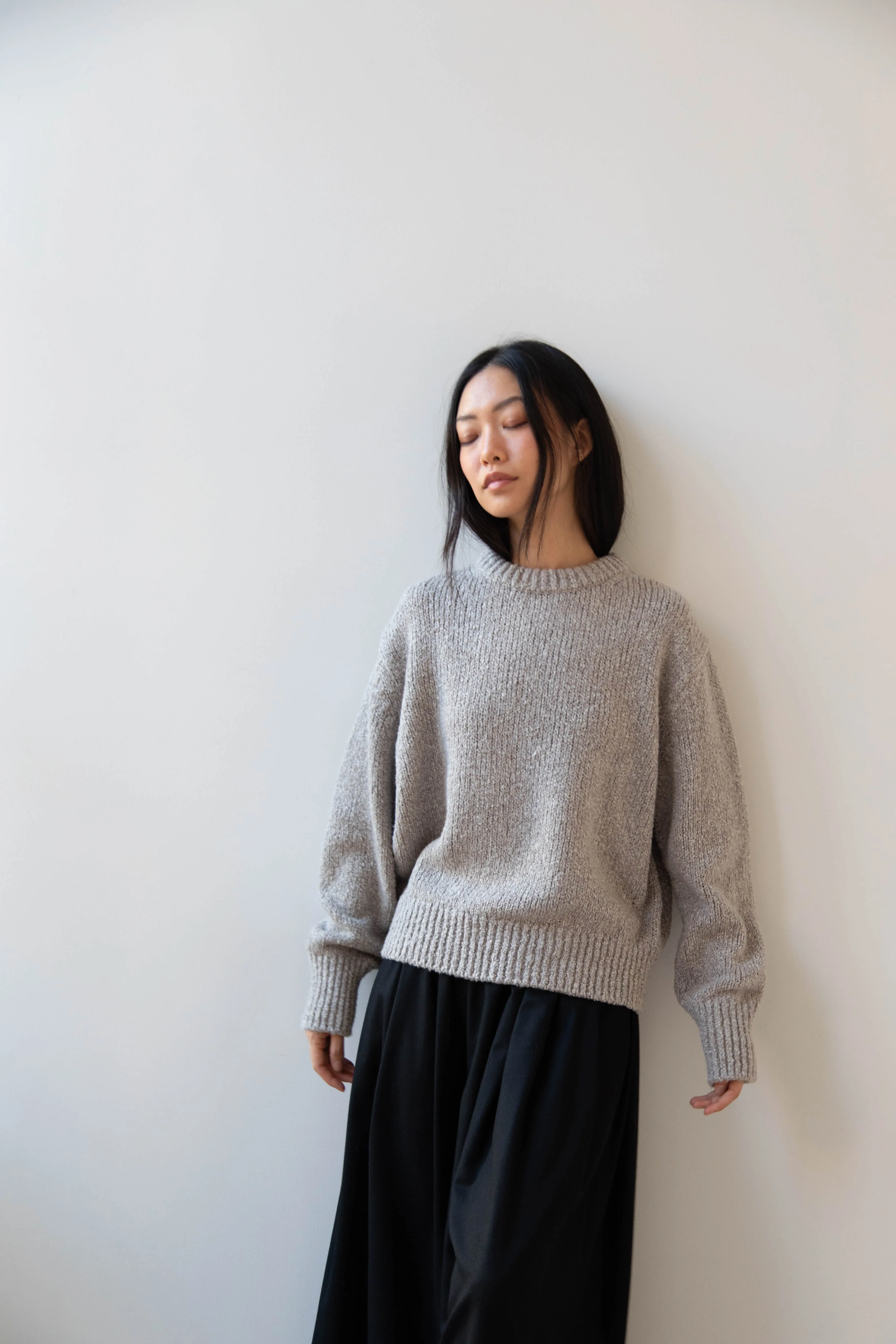 Aton | Crewneck Sweater in Greige Wool silk