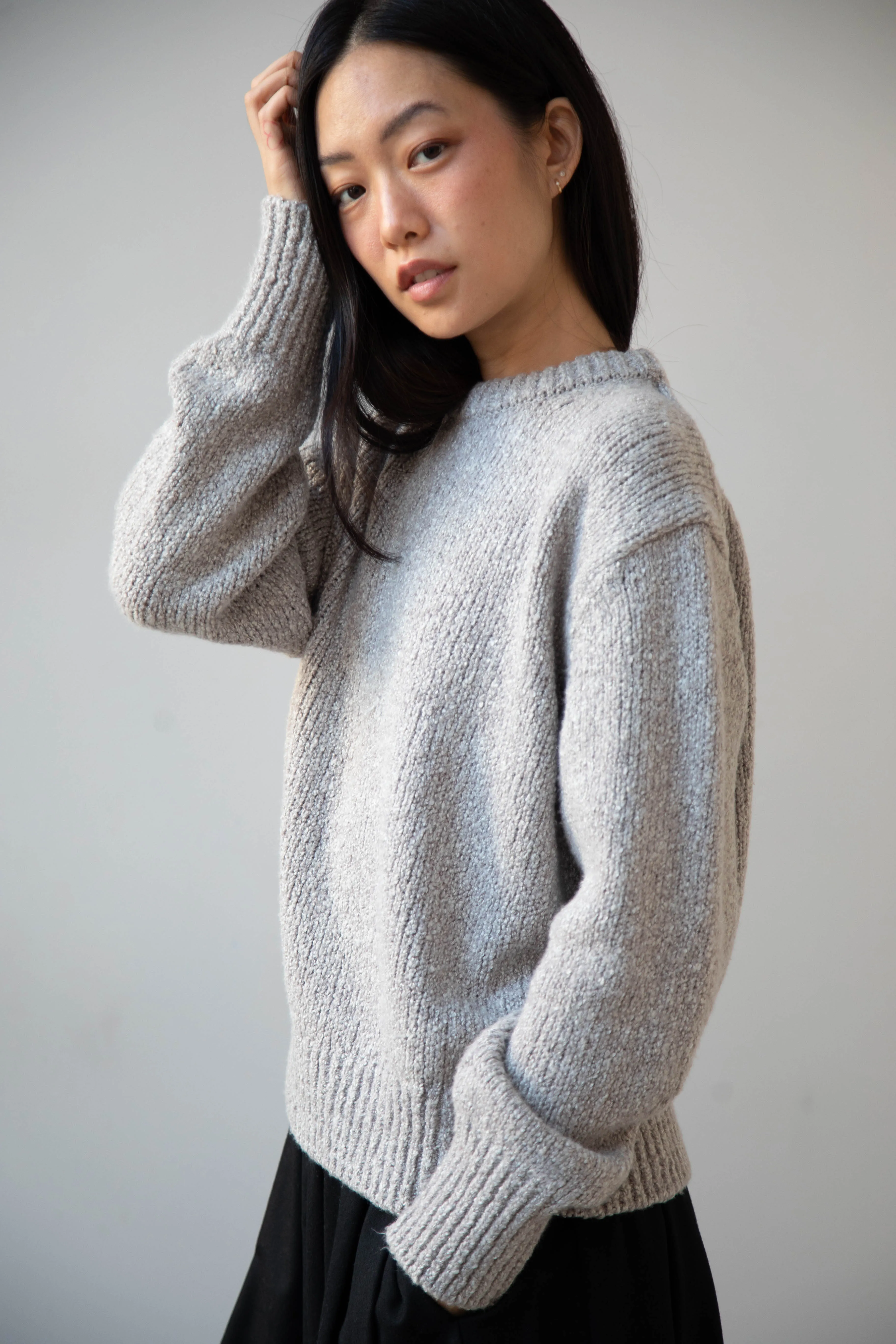 Aton | Crewneck Sweater in Greige Wool silk