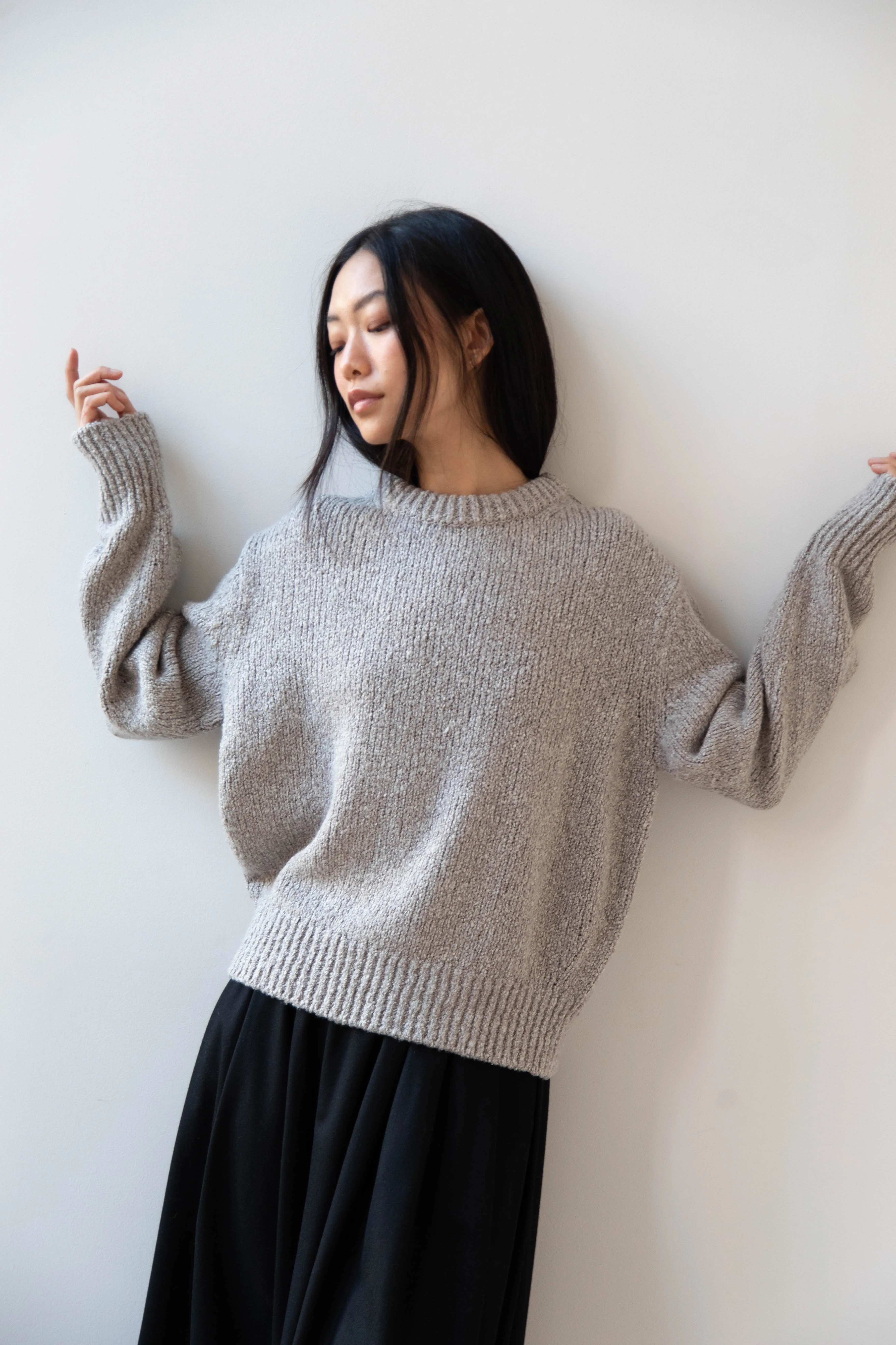 Aton | Crewneck Sweater in Greige Wool silk