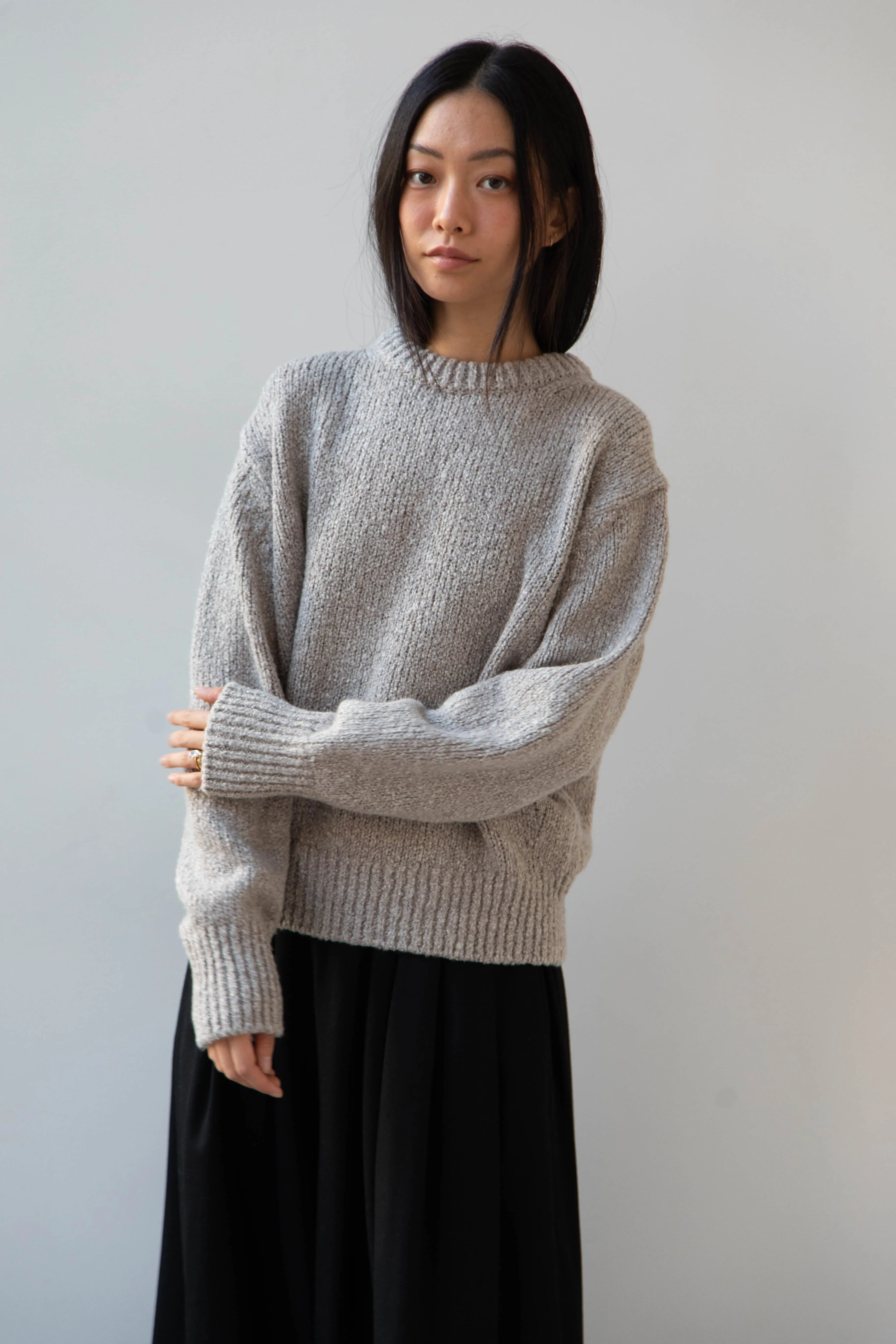 Aton | Crewneck Sweater in Greige Wool silk