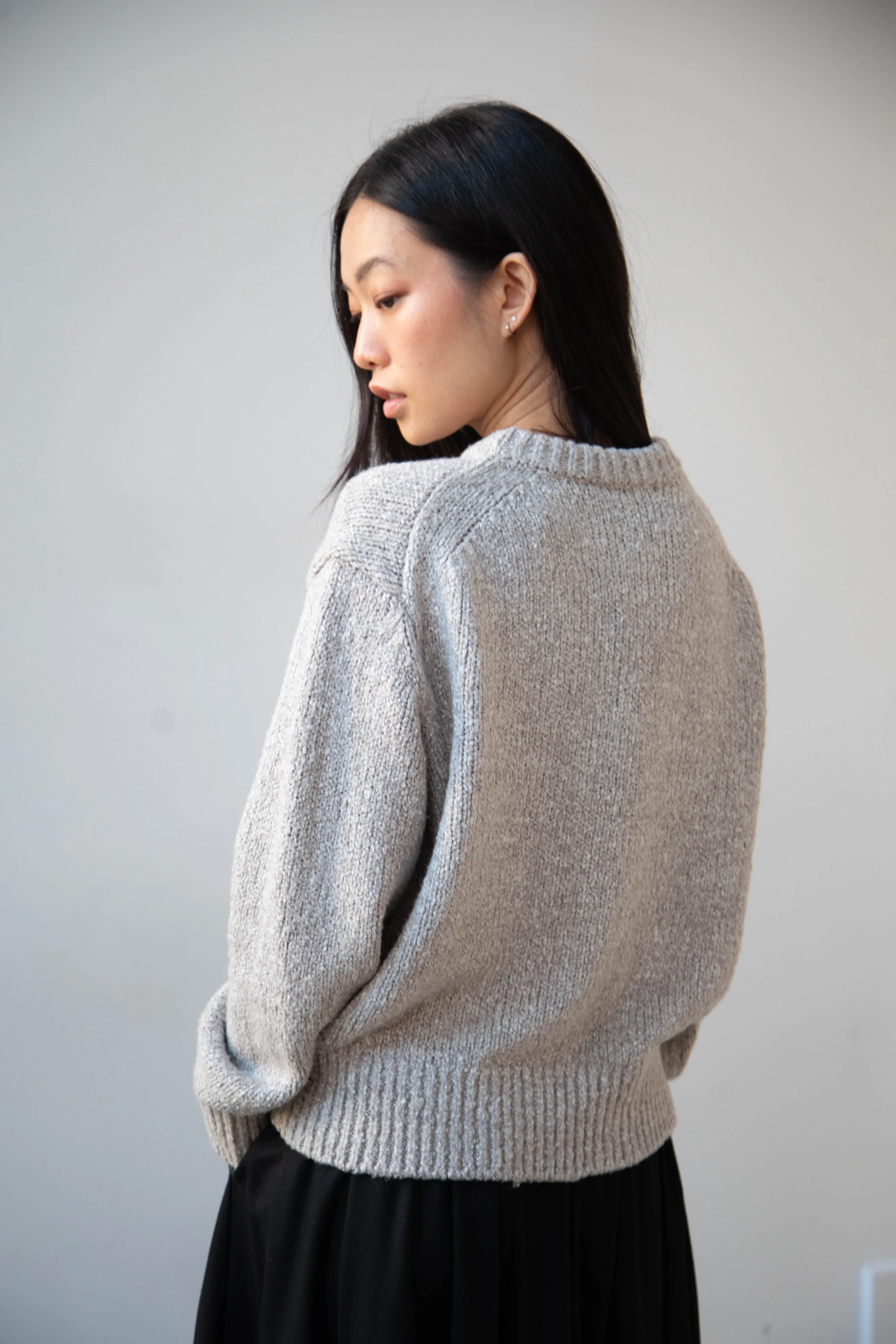 Aton | Crewneck Sweater in Greige Wool silk