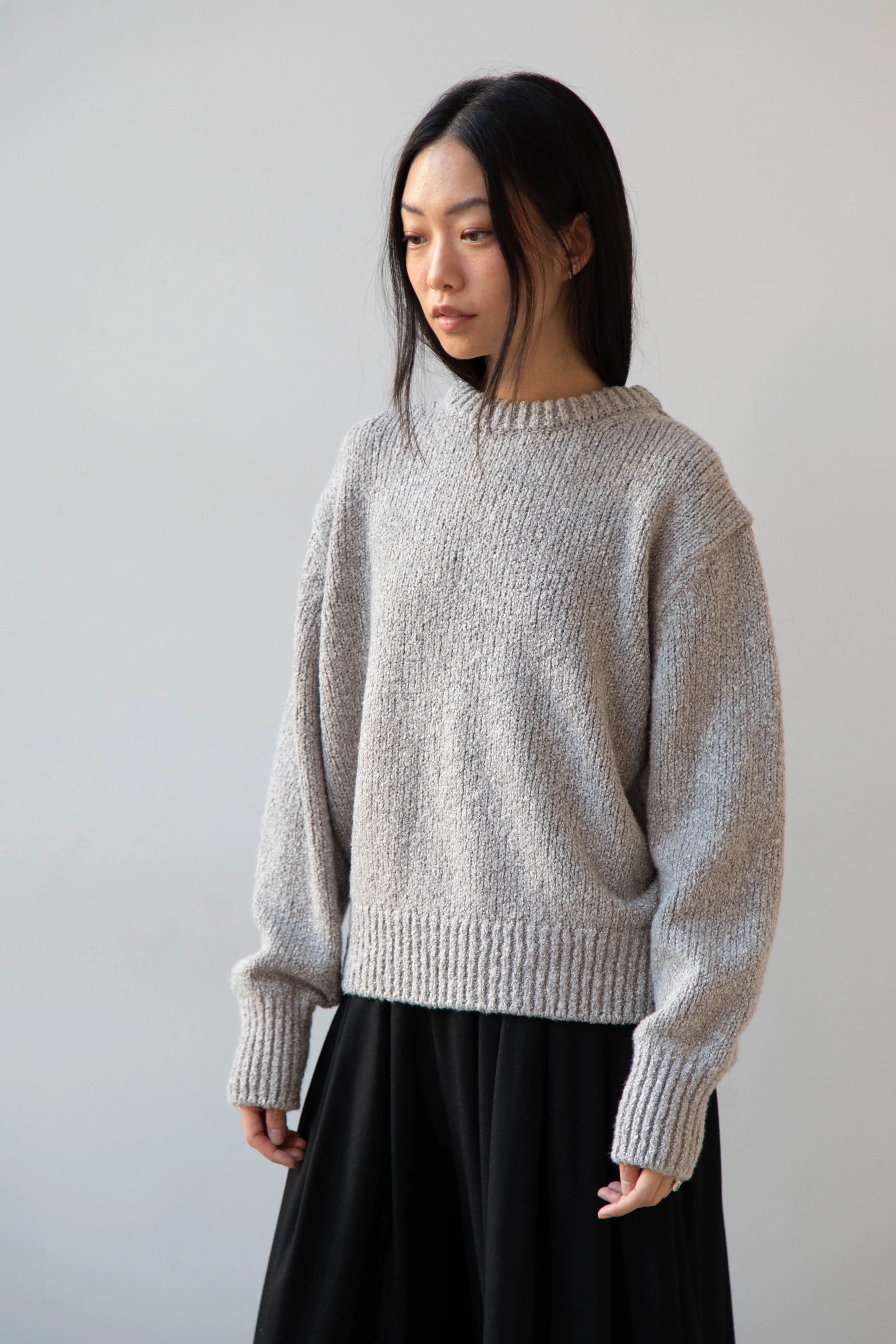 Aton | Crewneck Sweater in Greige Wool silk