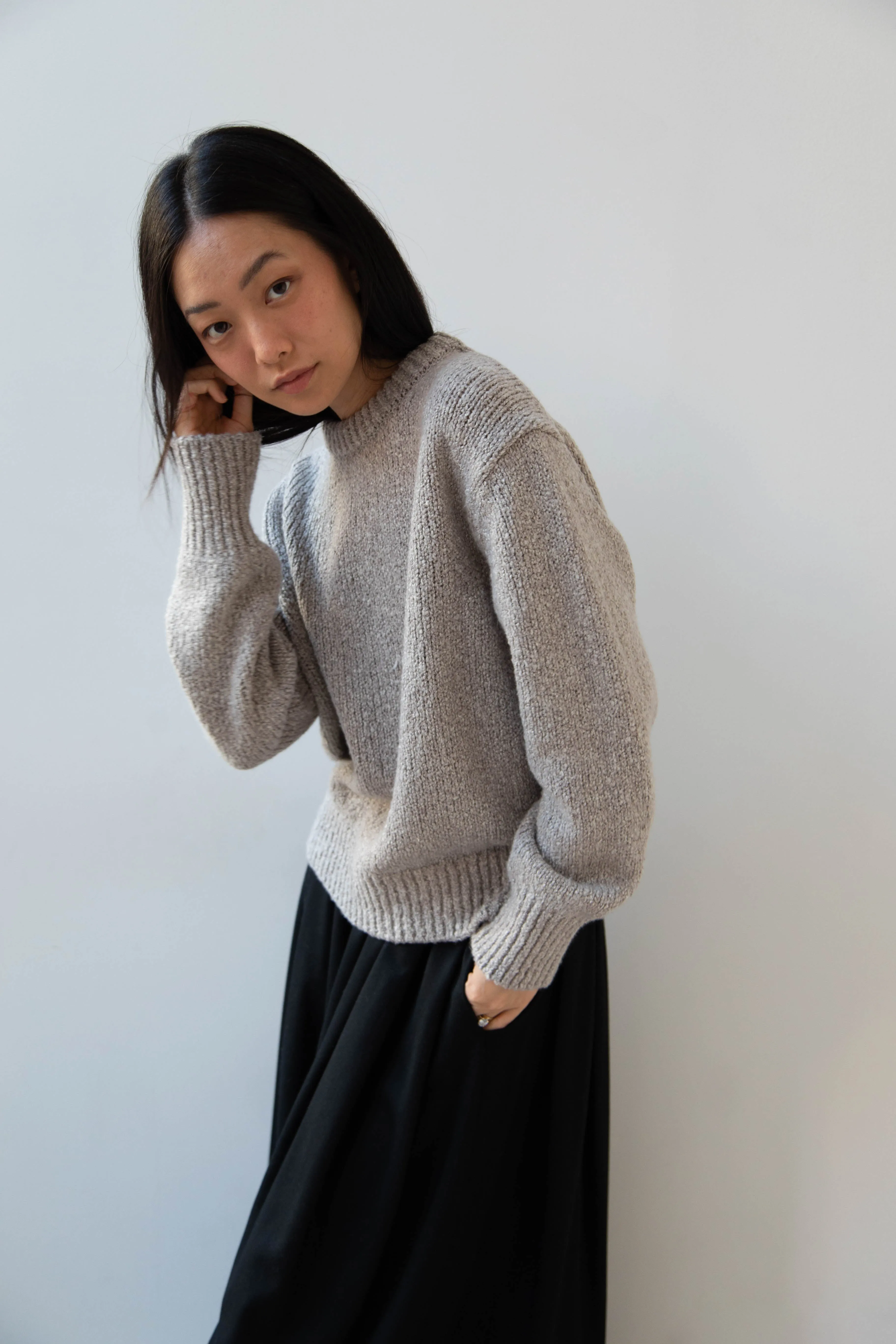 Aton | Crewneck Sweater in Greige Wool silk