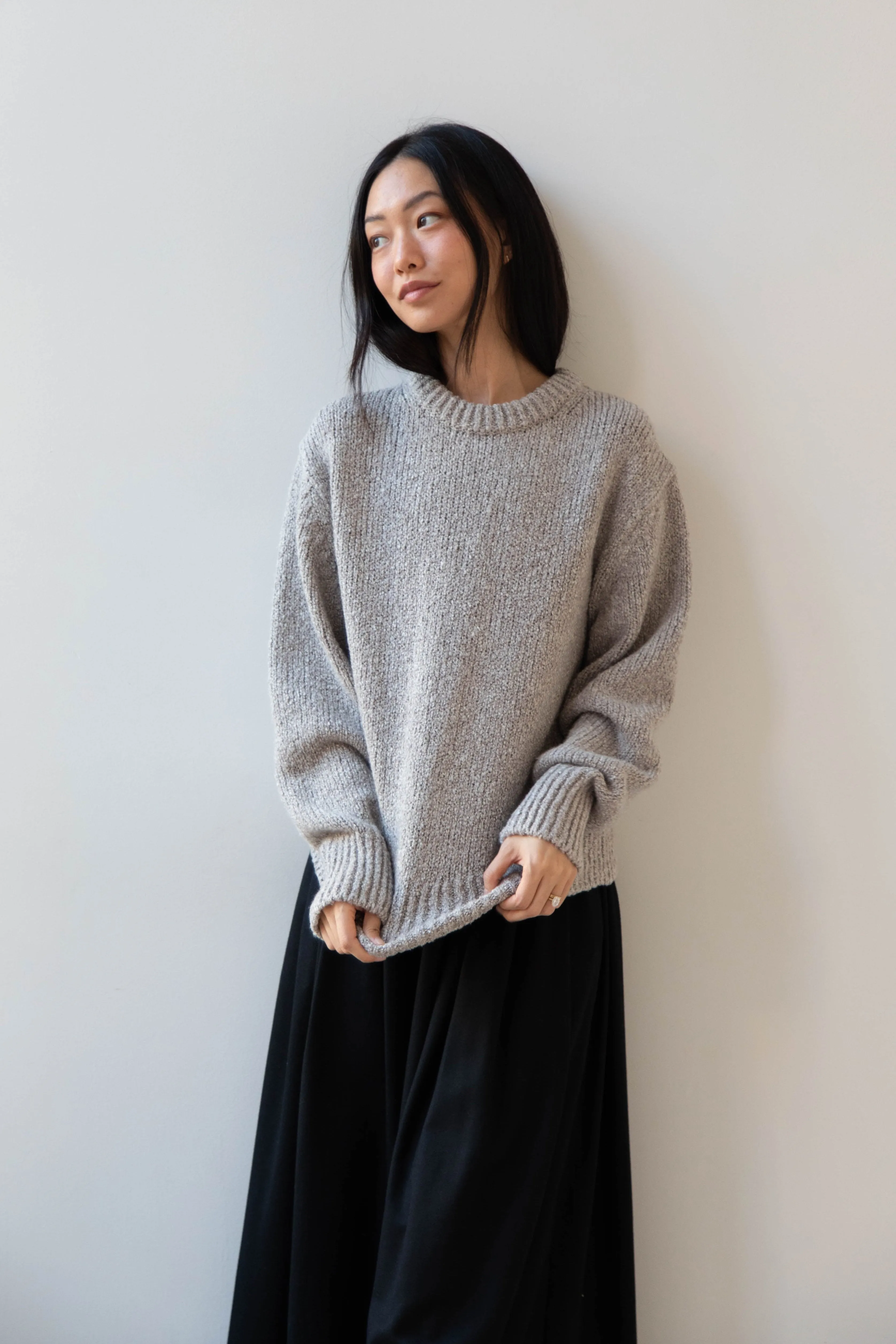 Aton | Crewneck Sweater in Greige Wool silk