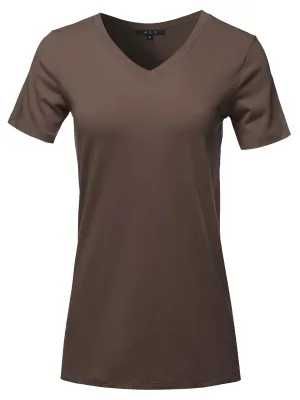 Basic Solid Premium Cotton Short Sleeve V-neck T Shirt Tee Tops