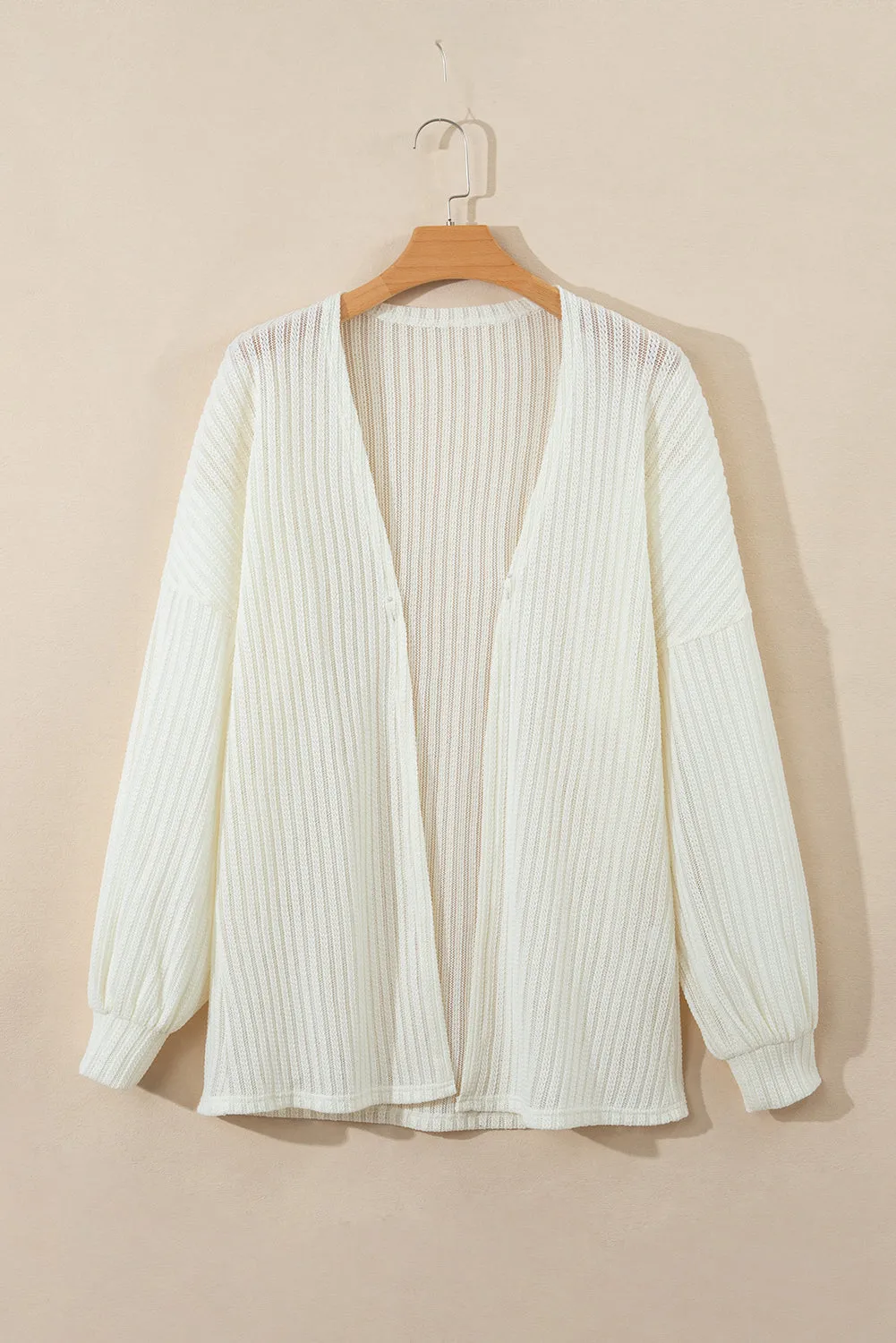 Beige Textured Lantern Sleeve Open Kimono