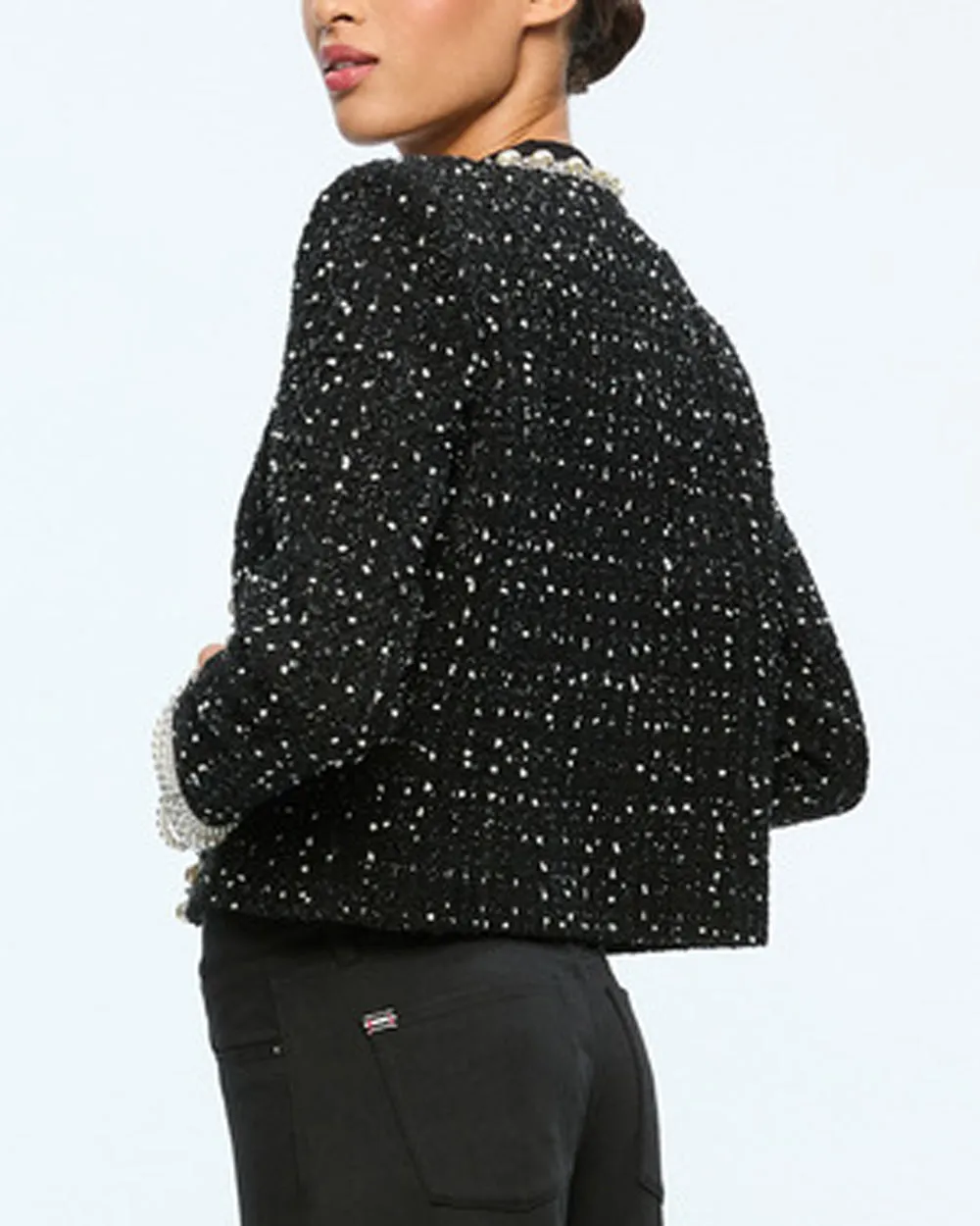 Black and White Embellished Dorian Tweed Jacket