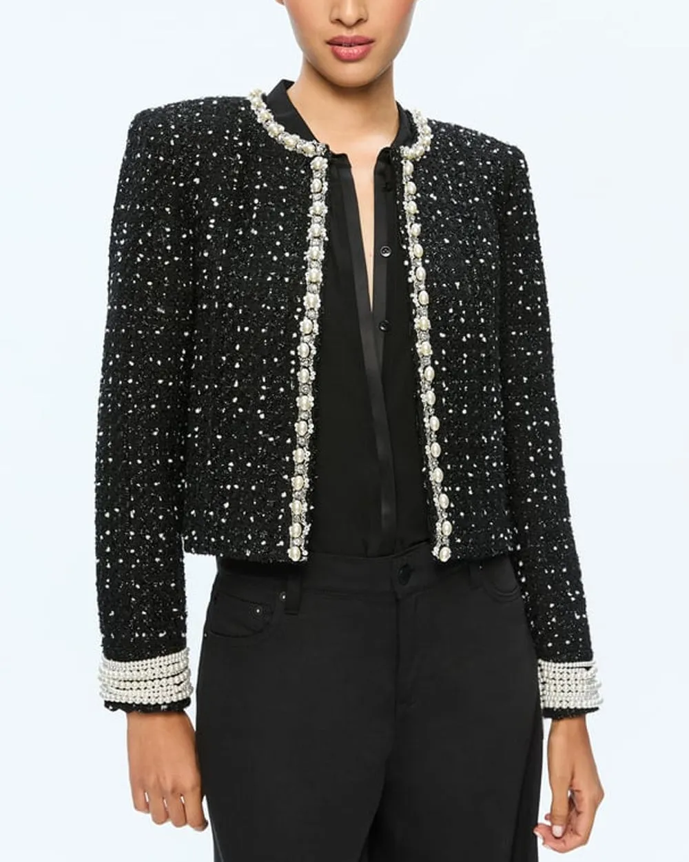 Black and White Embellished Dorian Tweed Jacket