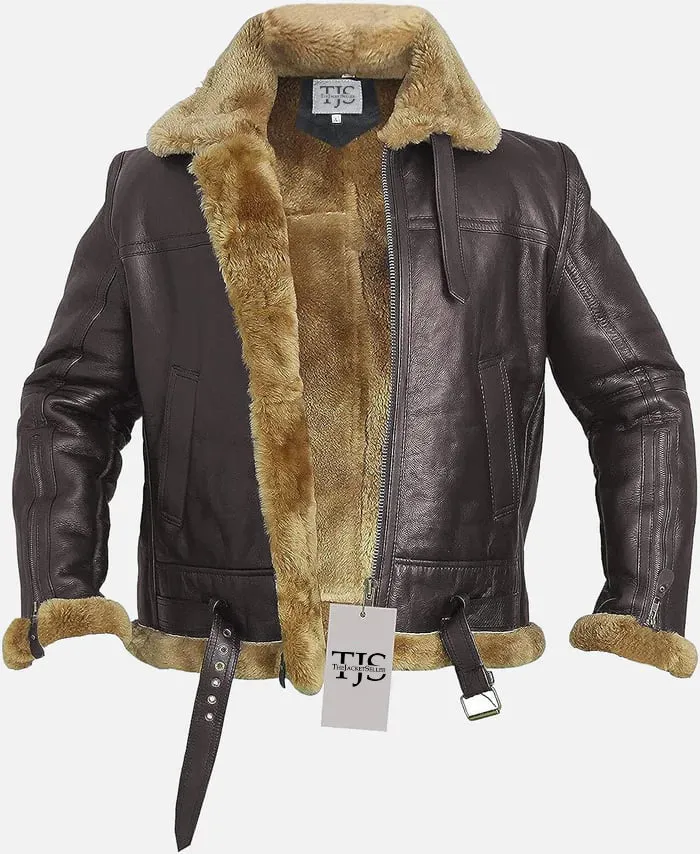 Bomber Ginger Men Bomber Sheepskin Leather Jacket