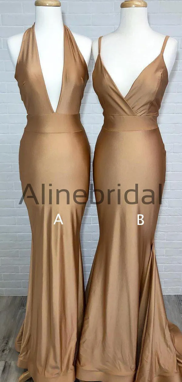 Brown Jersey Mismatched Mermiad Charming Bridesmaid Dresses, AB4053