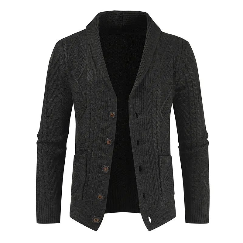 Cable-Knit Shawl Collar Cardigan