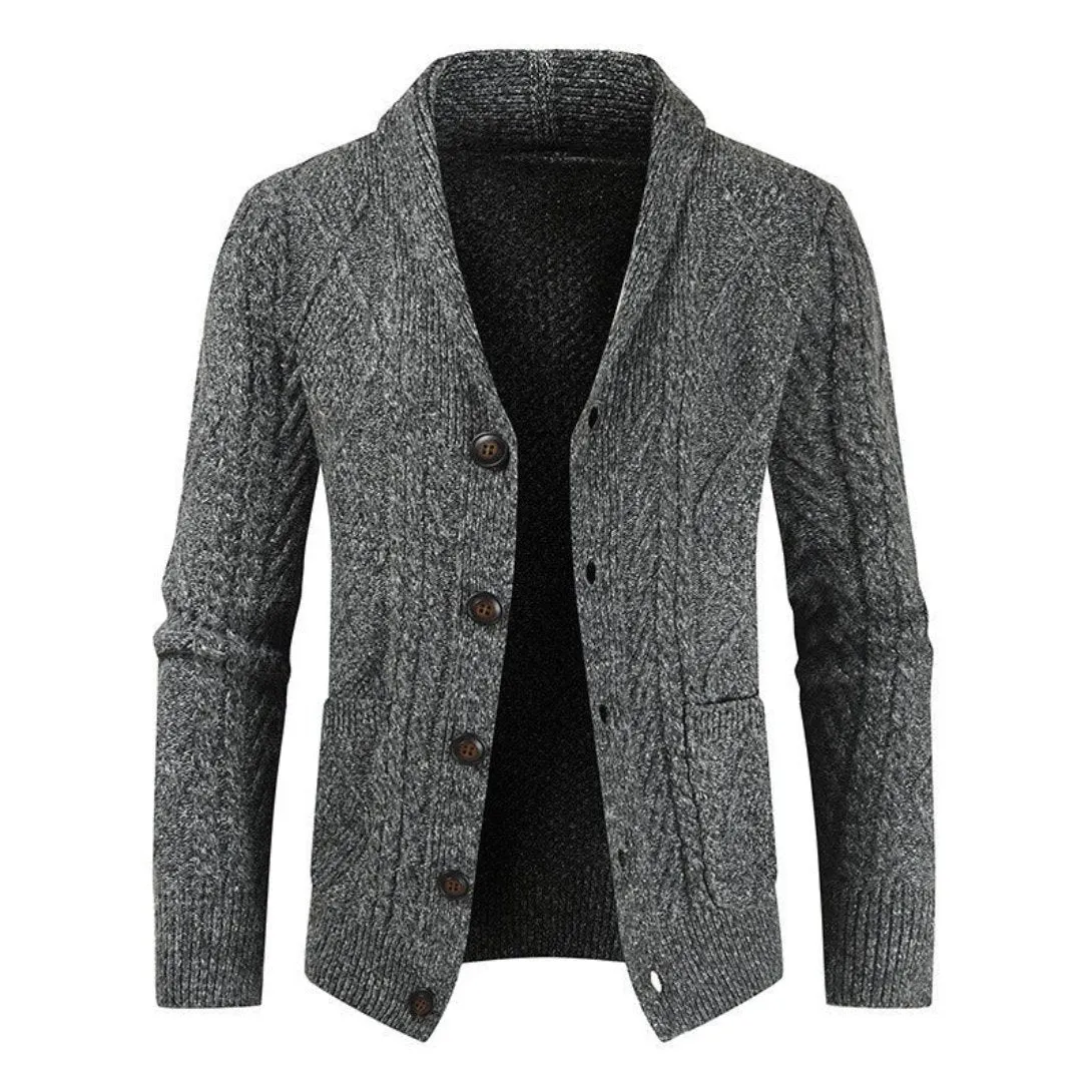 Cable-Knit Shawl Collar Cardigan