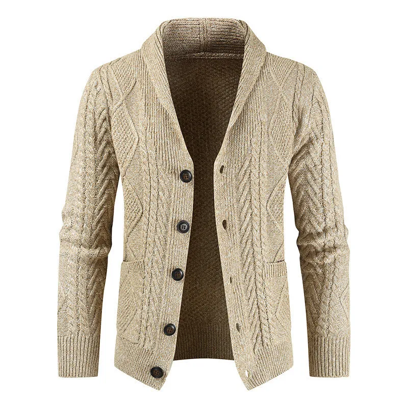 Cable-Knit Shawl Collar Cardigan