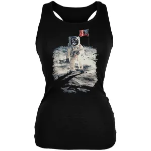 Cat Moon Landing Black Juniors Soft Tank Top