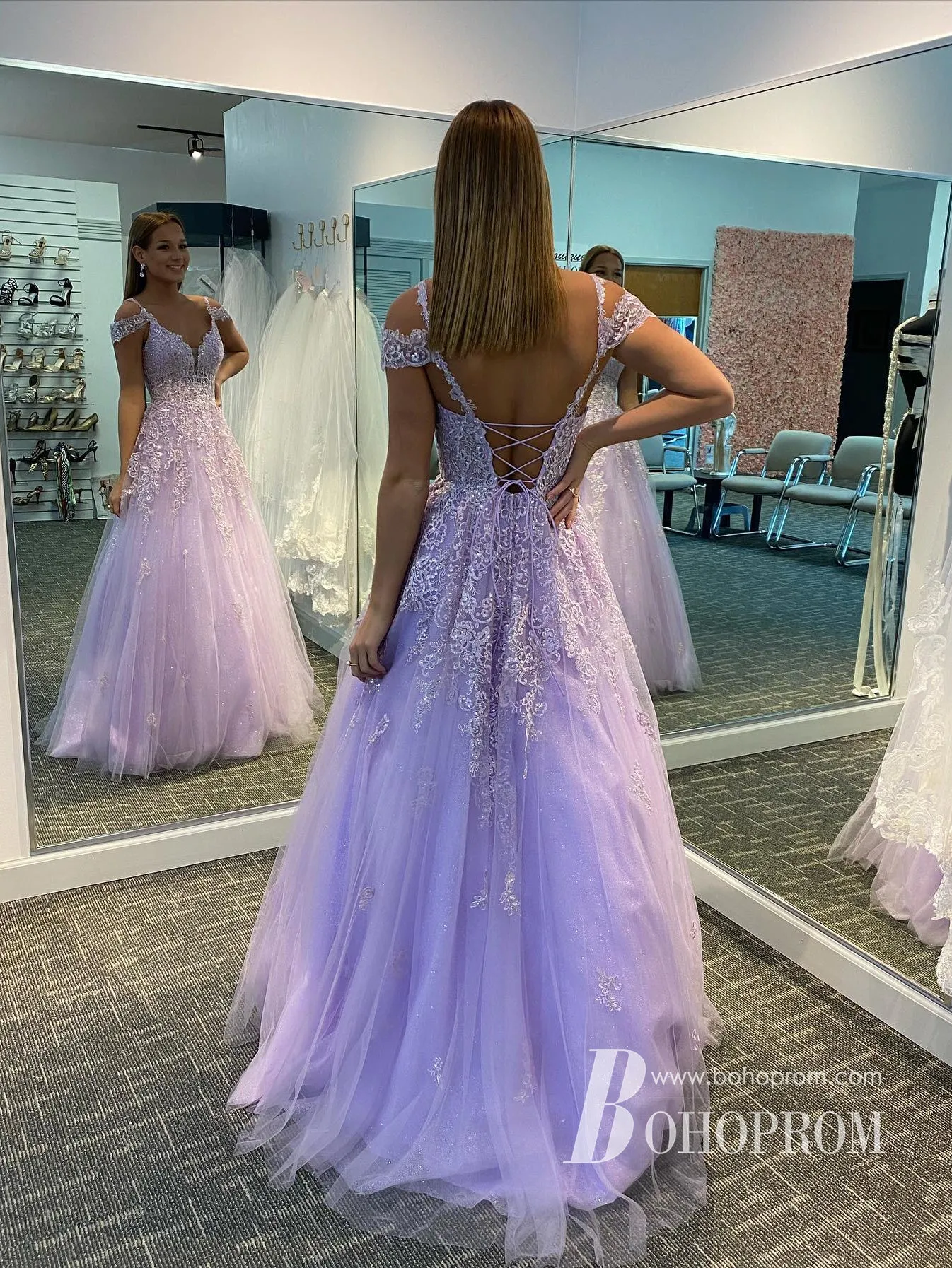 Charming Tulle A-line Prom Dresses With Appliques Rhinestones PD733