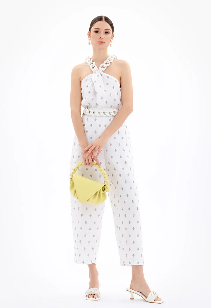 Choice Wide Leg Printed Pants Off White