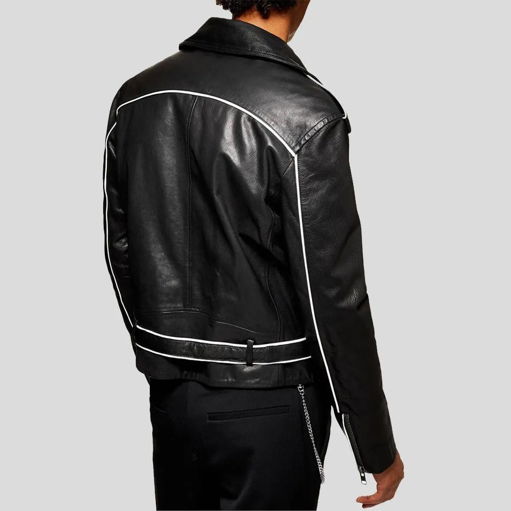 Colvert Black & White Motorcycle Leather Jacket for Men