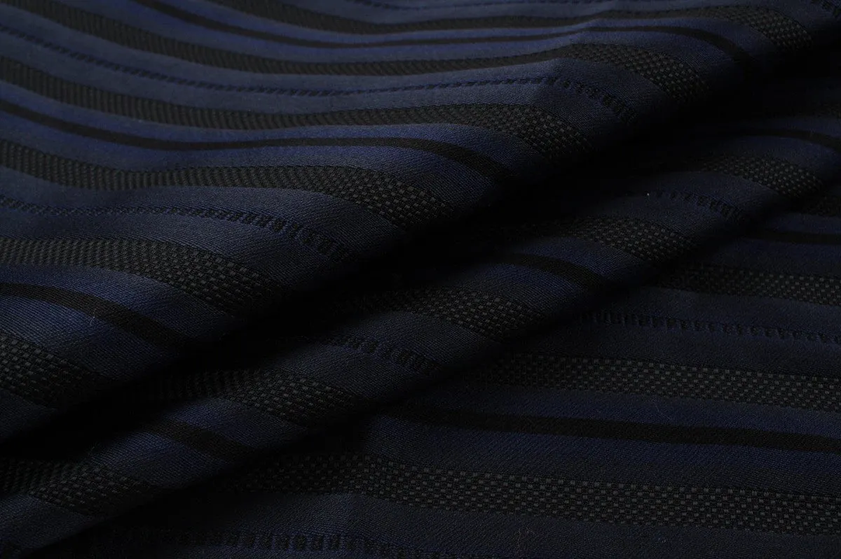 Cotton Blend Jacquard Stripes - Mid-Weight - Blue and Black