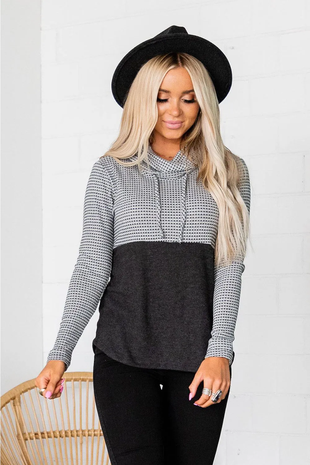 Drawstring Cowl Neck Color Block Sweatshirt