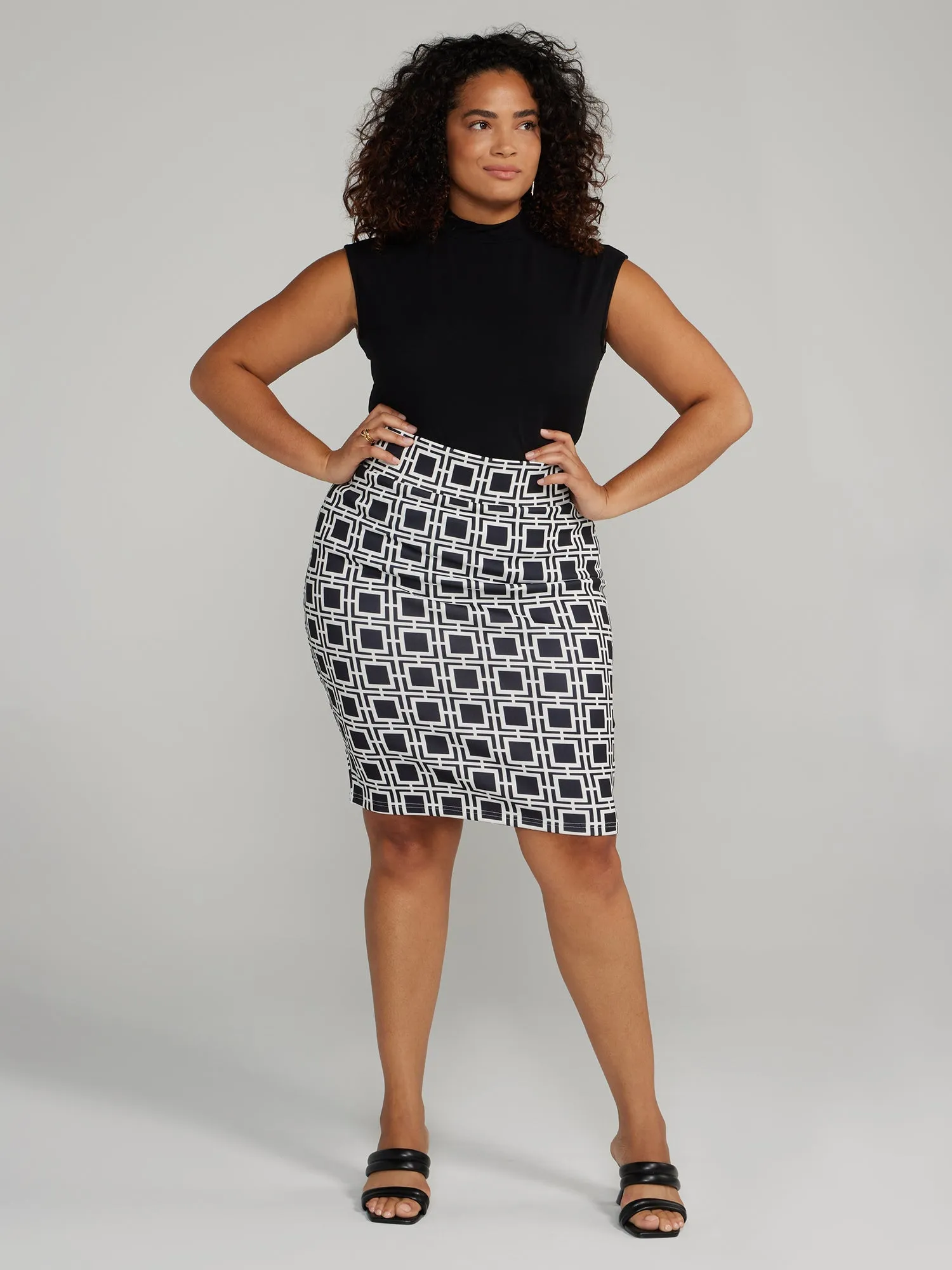 Fashion To Figure - Windowpane Print Pencil Skirt