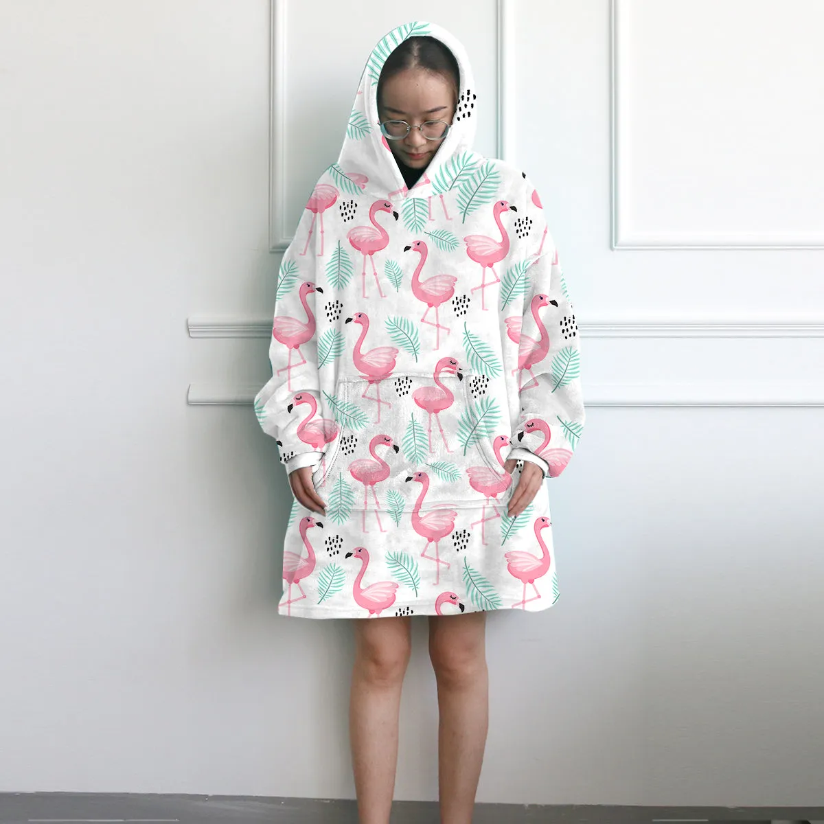 Flamingo Delight Wearable Blanket Hoodie