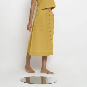 Light Yellow 100% Cotton Button-Down Midi Skirt