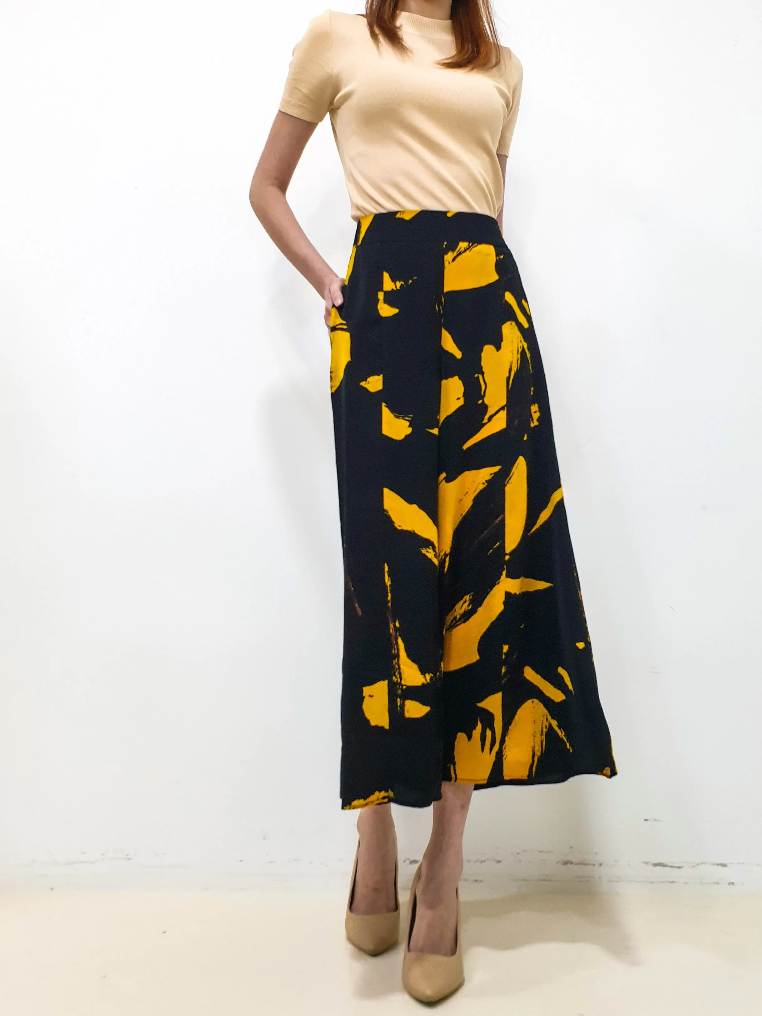 MADEBYFER Print Flare Leg Pants - Yellow