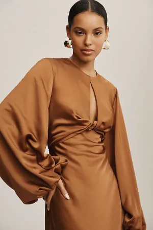 Meaningful Different Backless Long Sleeve Column Dress Caramel