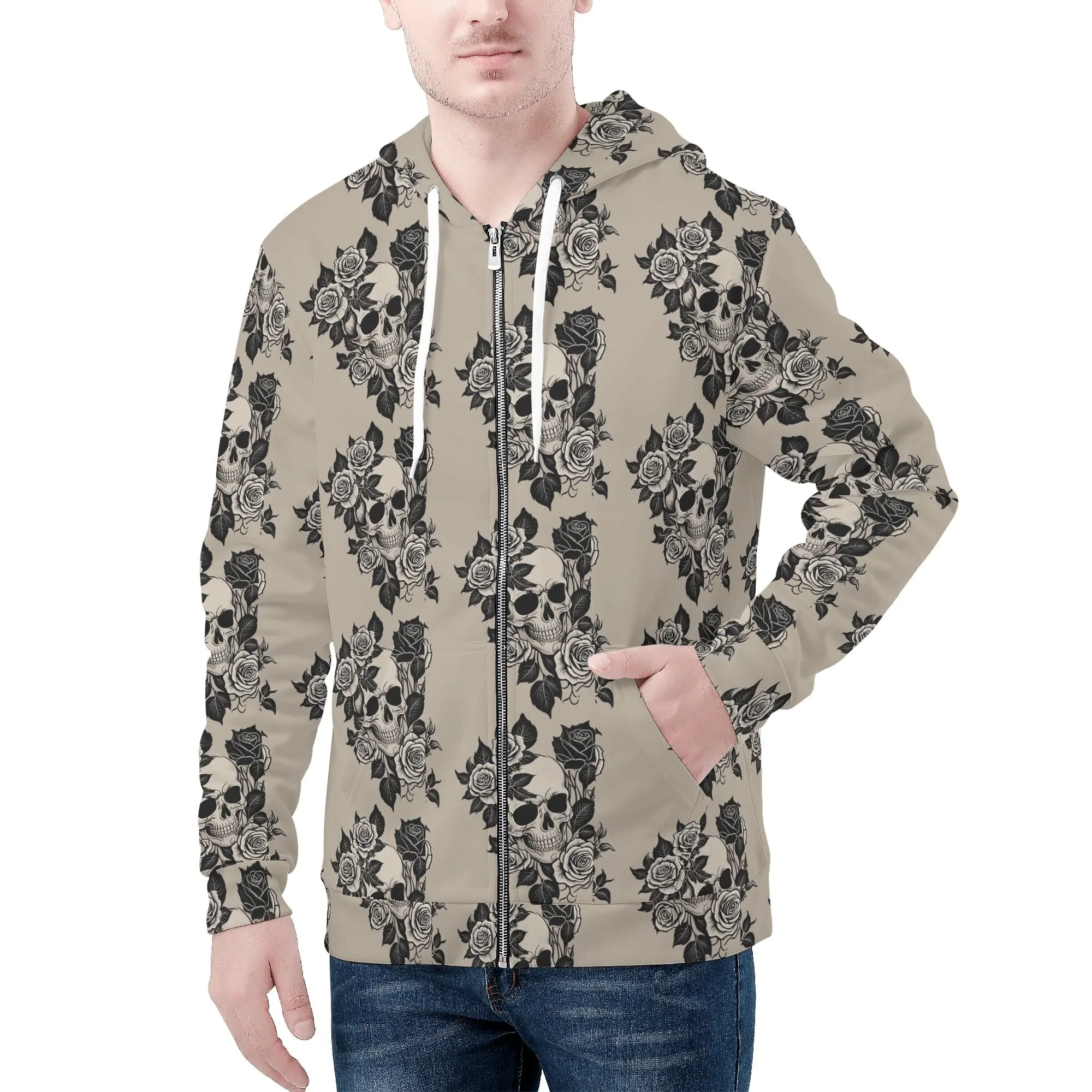 Mens Gothic Tan Classic Zip Up Hoodie Warm Jacket