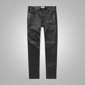 Men's Real Sheepskin Black Fashion Leather Pant