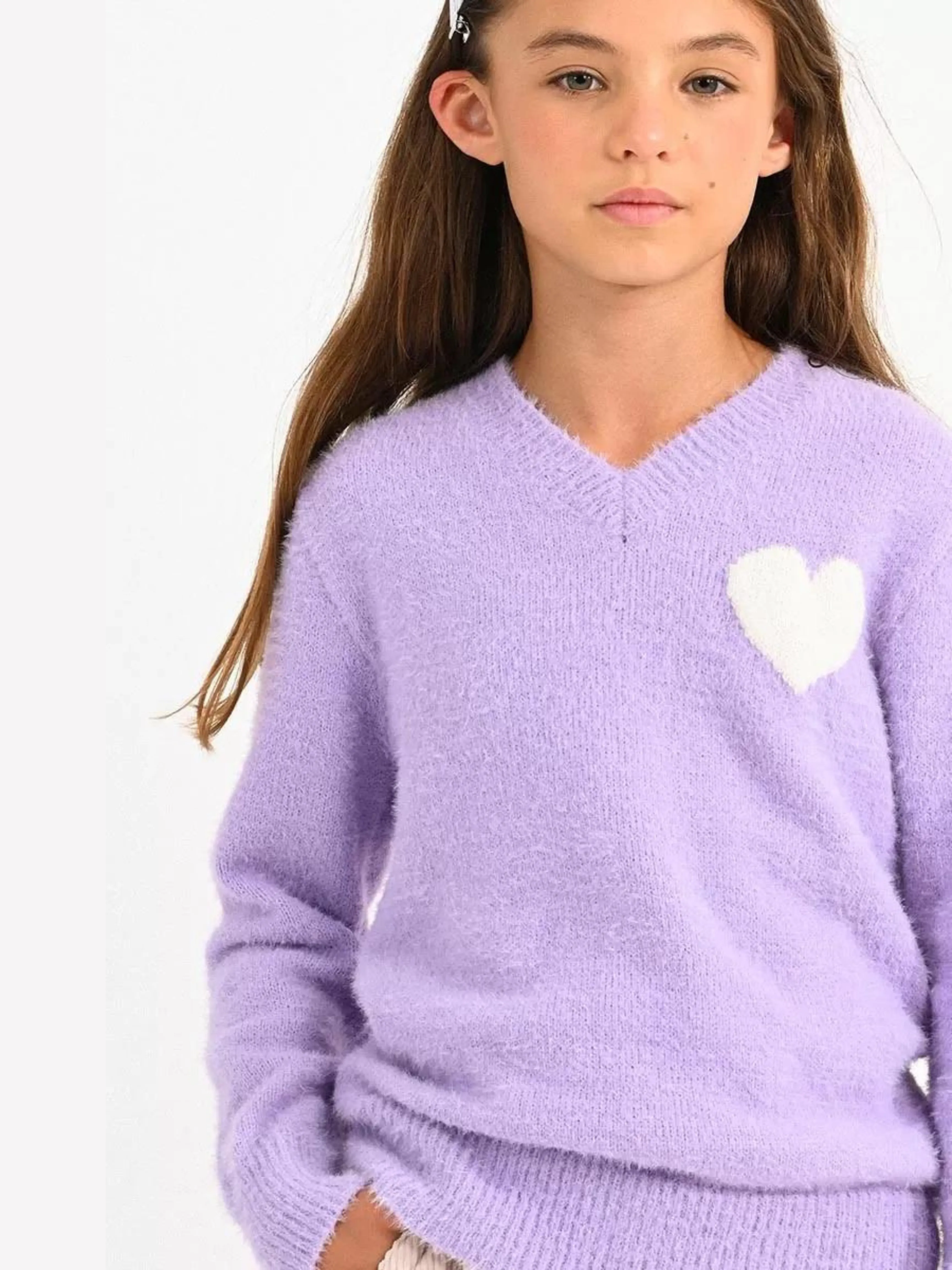 Mini Molly Purple  V-Neck Sweater w heart _MMLA1373BN23-0608