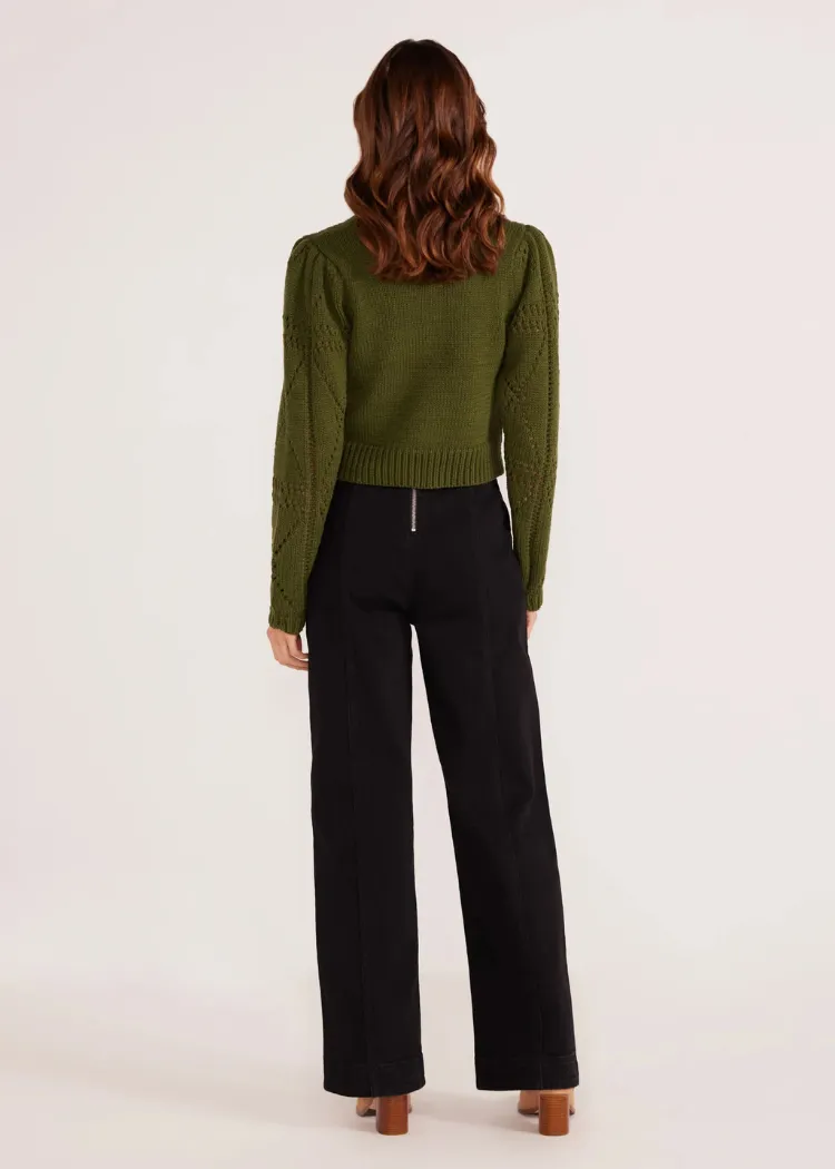 MINKPINK Sally Pointelle Knit Jumper- Forrest Green