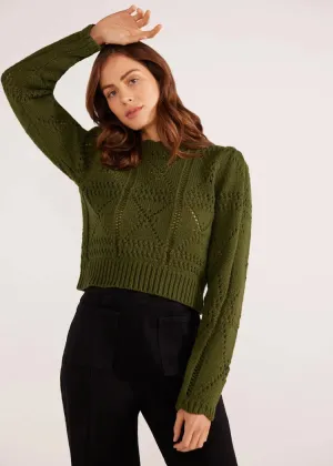 MINKPINK Sally Pointelle Knit Jumper- Forrest Green