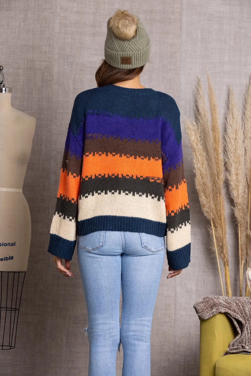 MULTI PATTERN KNITTED SWEATER-ILT1152 by Stylish Wholesale Inc