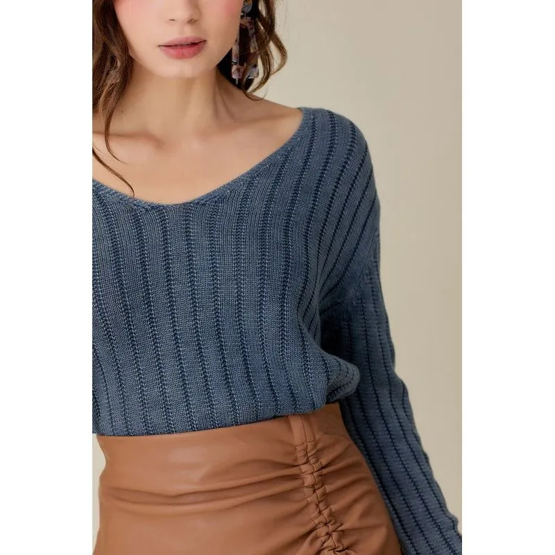 MUSTARD SEED V-Neck Washed Crop Sweater